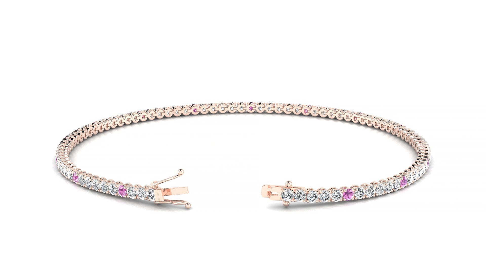 Firenze 1-5 | 18k Rose Gold 1.7 mm Round Natural Pink Sapphire & Diamond 19 cm Tennis Bracelet
