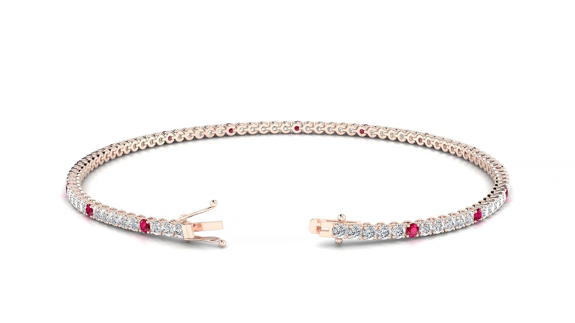 Firenze 1-5 | 18k Rose Gold 1.7 mm Round Natural Ruby & Diamond Tennis Bracelet