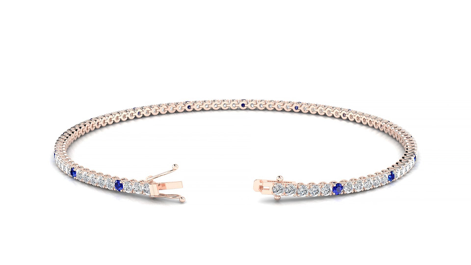 Firenze 1-5 | 18k Rose Gold 1.7 mm Round Natural Sapphire & Diamond 18 cm Tennis Bracelet
