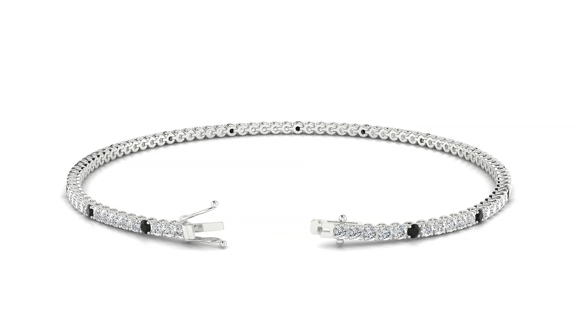 Firenze 1-5 | 18k White Gold 1.7 mm Round Natural Black Diamond & Diamond Tennis Bracelet