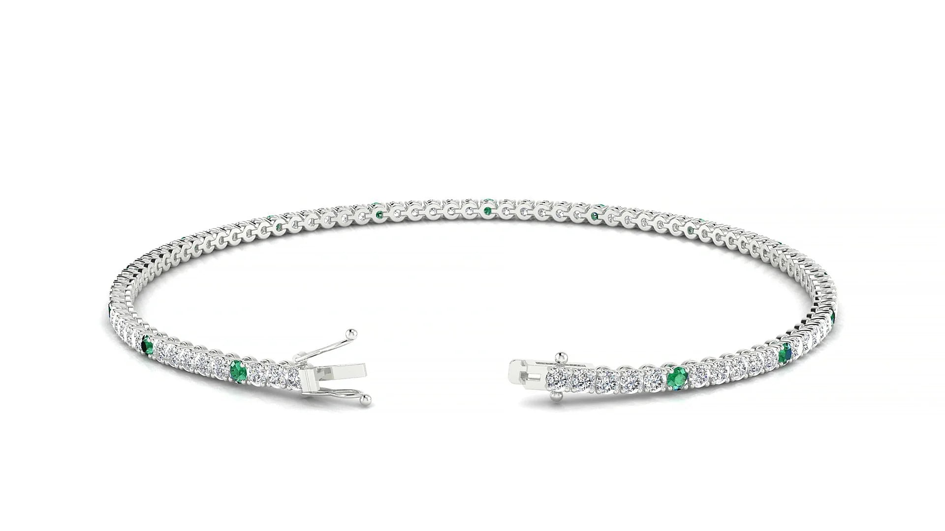Firenze 1-5 | 18k White Gold 1.7 mm Round Natural Emerald & Diamond Tennis Bracelet