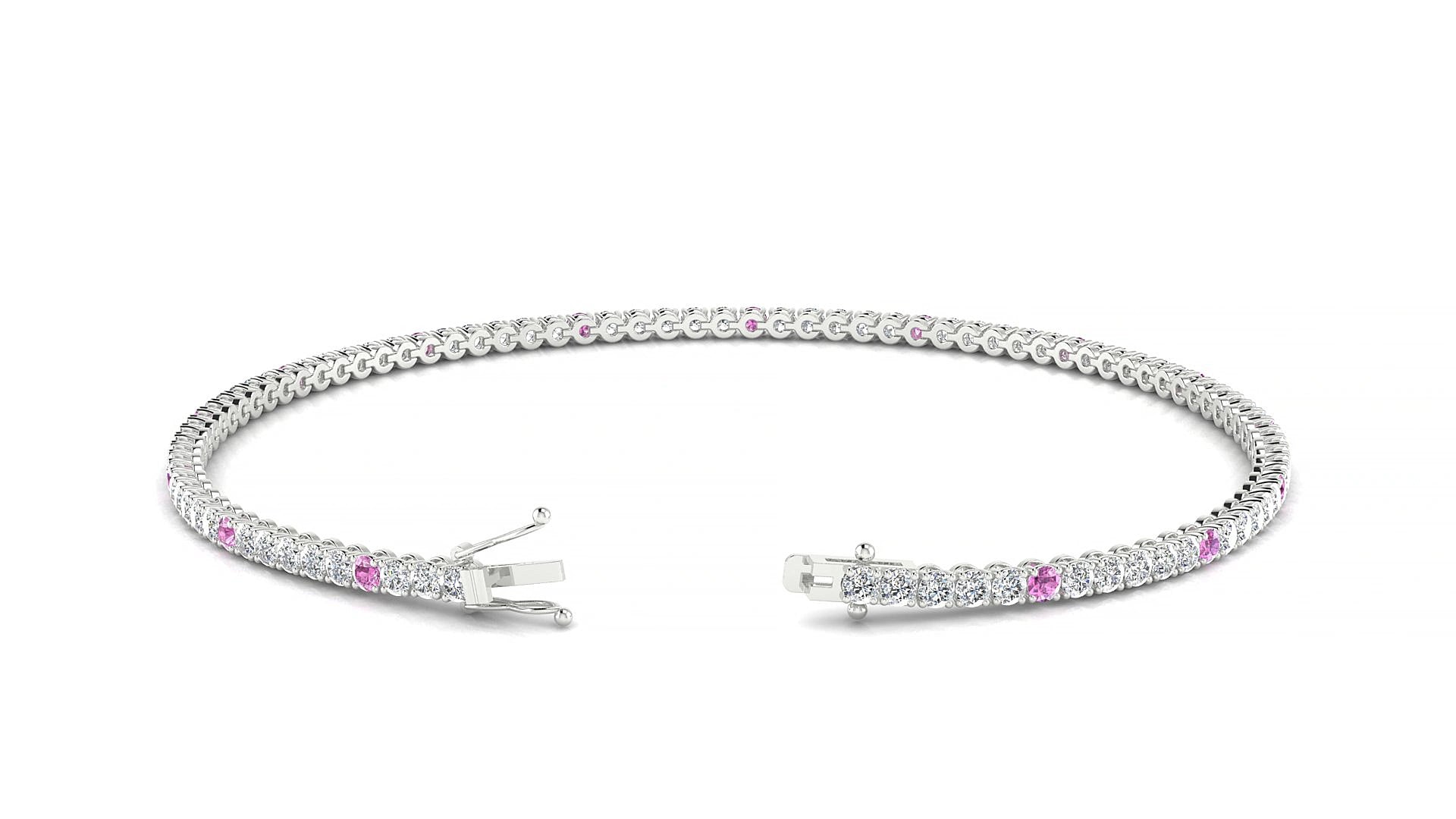 Firenze 1-5 | 18k White Gold 1.7 mm Round Natural Pink Sapphire & Diamond 19 cm Tennis Bracelet