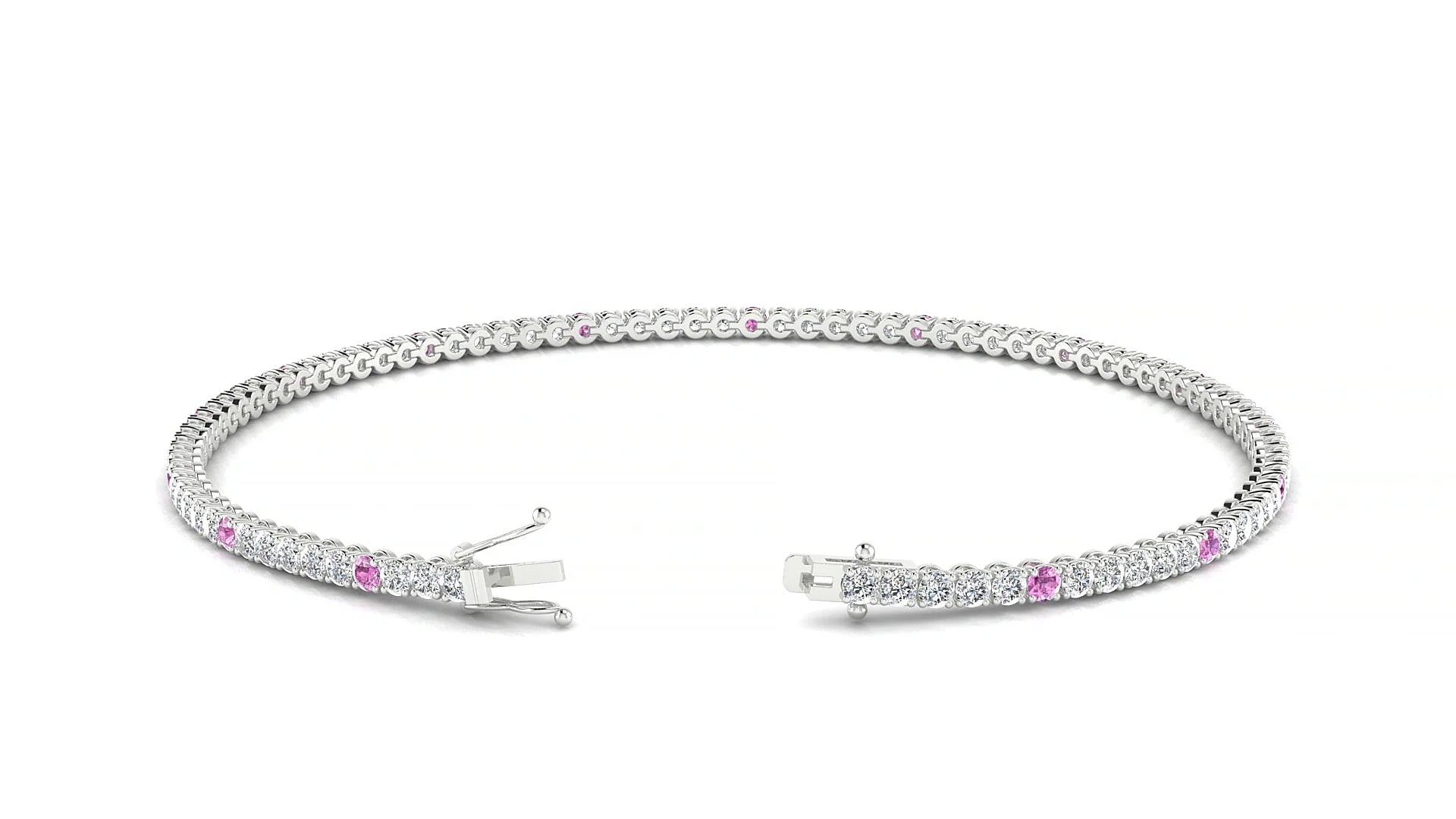 Firenze 1-5 | 18k White Gold 1.7 mm Round Natural Pink Sapphire & Diamond Tennis Bracelet