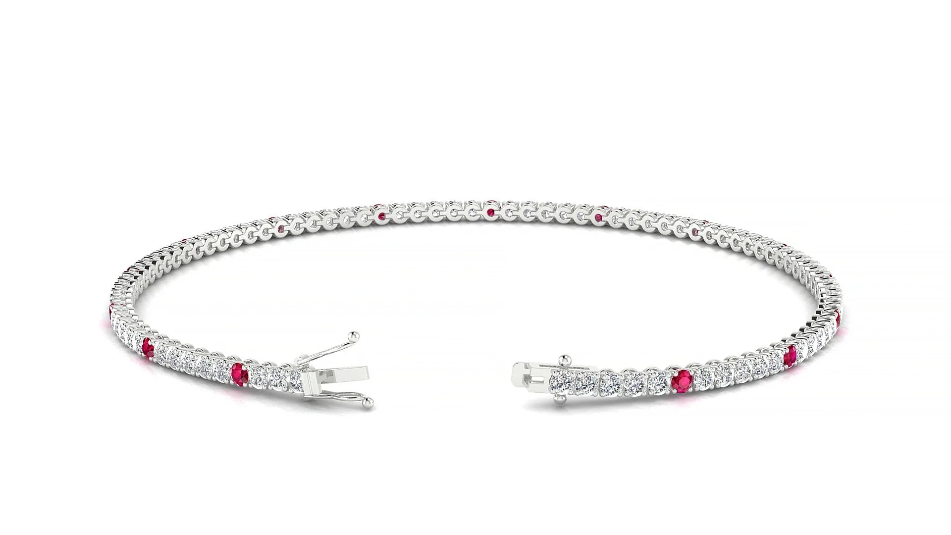 Firenze 1-5 | 18k White Gold 1.7 mm Round Natural Ruby & Diamond Tennis Bracelet