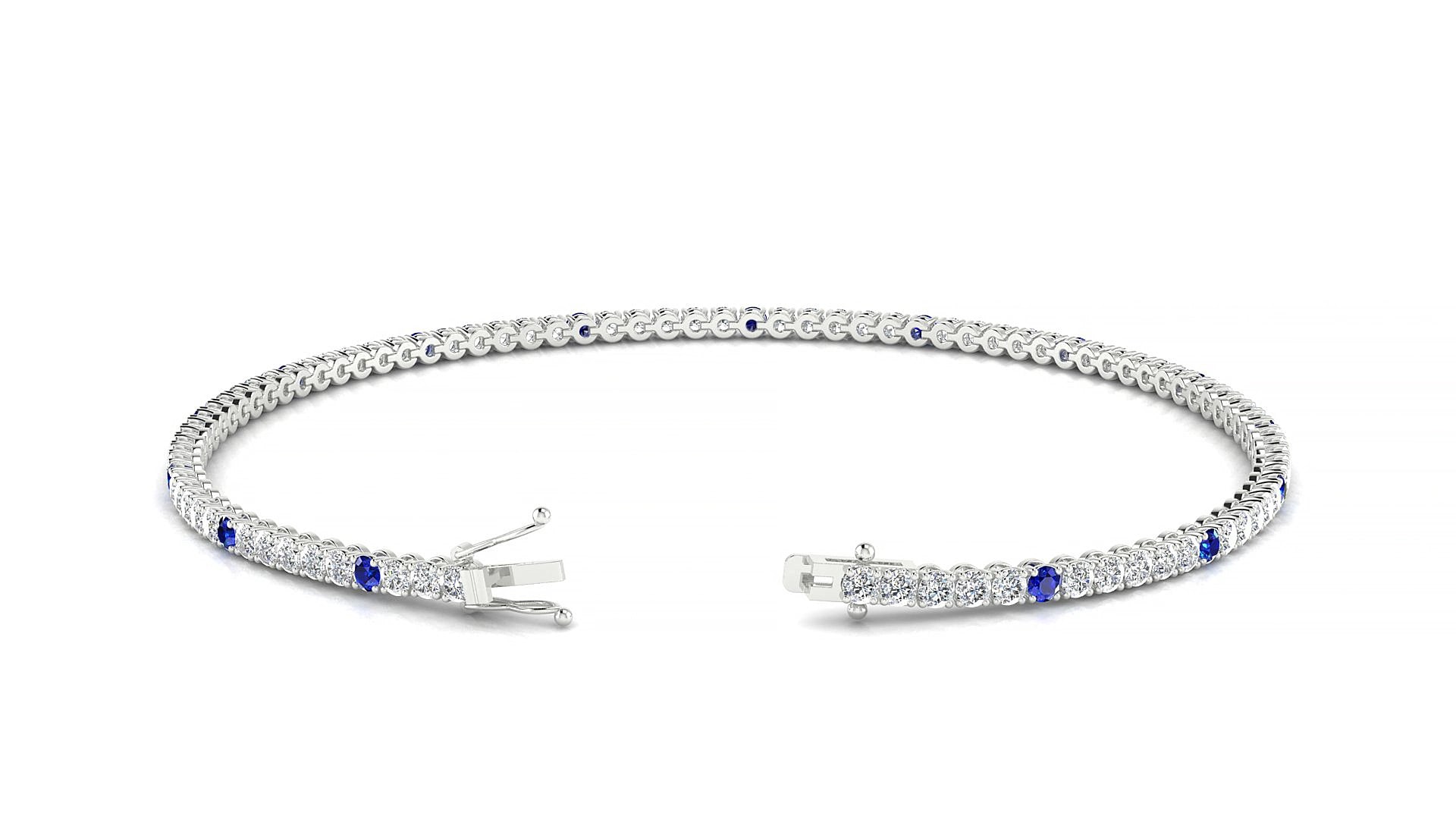 Firenze 1-5 | 18k White Gold 1.7 mm Round Natural Sapphire & Diamond 20 cm Tennis Bracelet