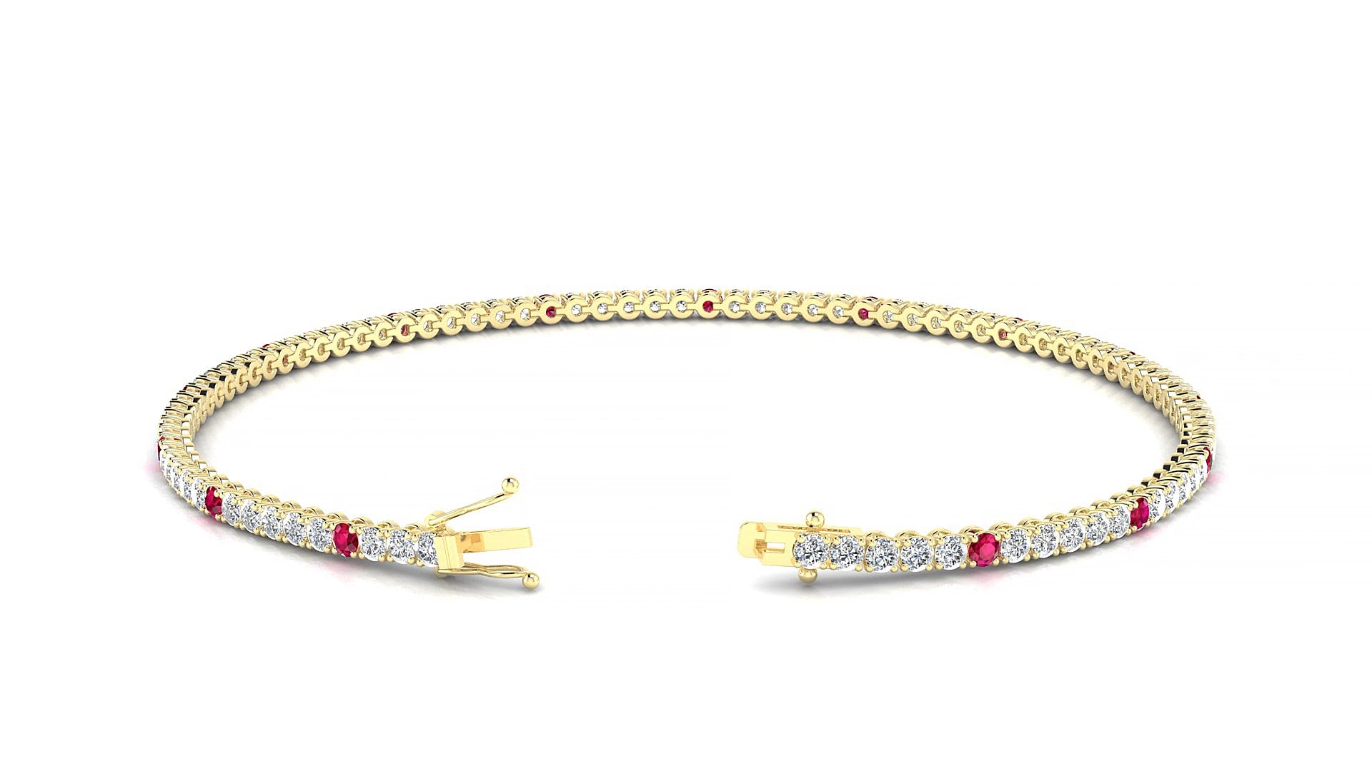 Firenze 1-5 | 18k Yellow Gold 1.7 mm Round Natural Ruby & Diamond 15 cm Tennis Bracelet