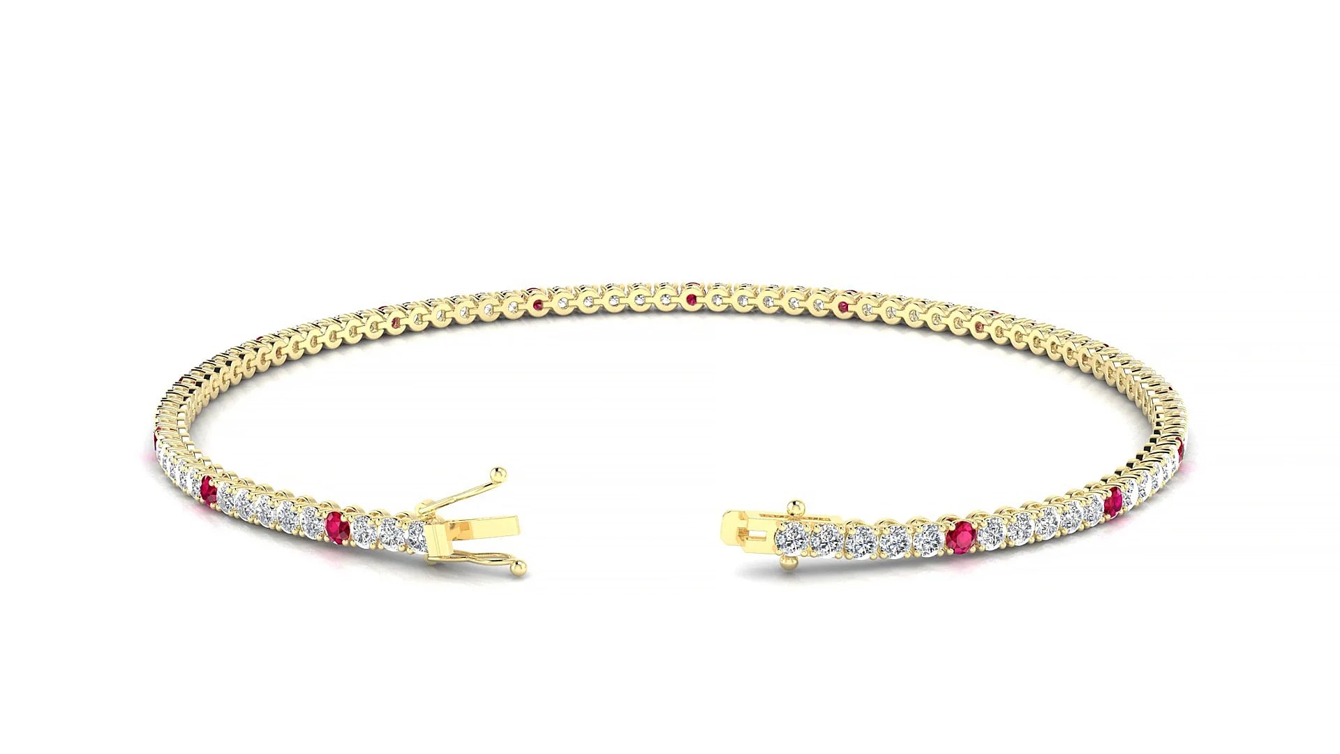 Firenze 1-5 | 18k Yellow Gold 1.7 mm Round Natural Ruby & Diamond Tennis Bracelet