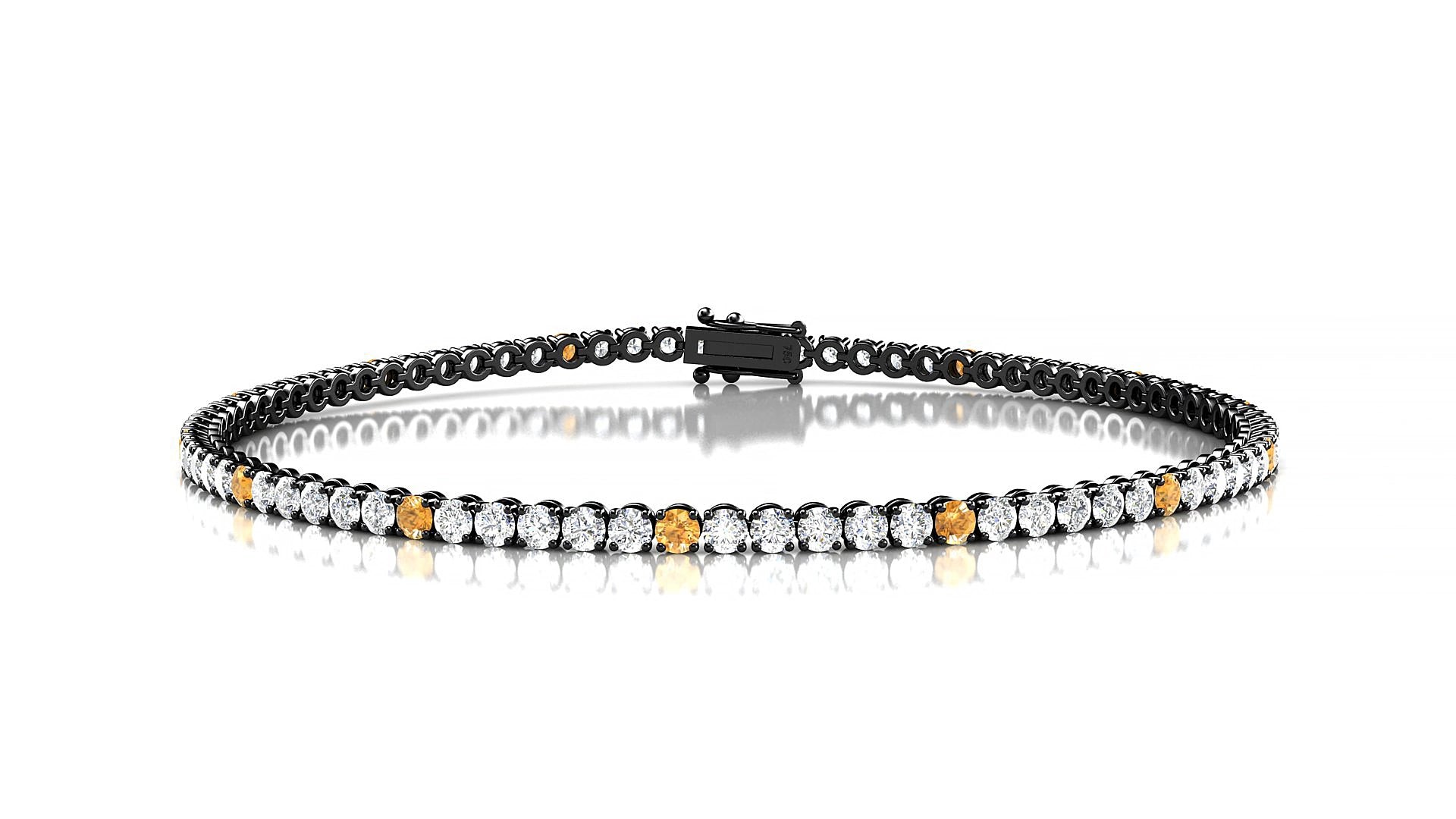 Firenze 1-5 | 18k Black Gold 2 mm Round Natural Citrine & Diamond 15 cm Tennis Bracelet