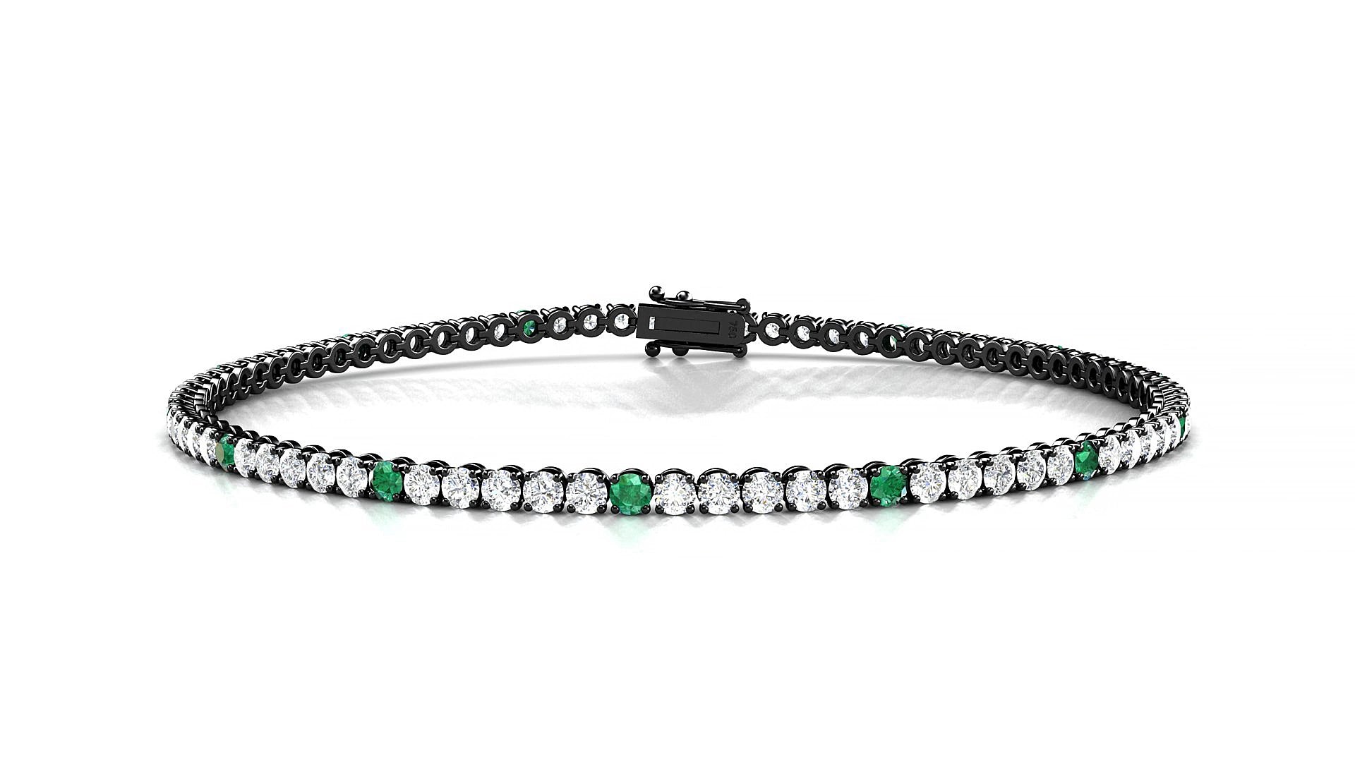 Firenze 1-5 | 18k Black Gold 2 mm Round Natural Emerald & Diamond 15 cm Tennis Bracelet