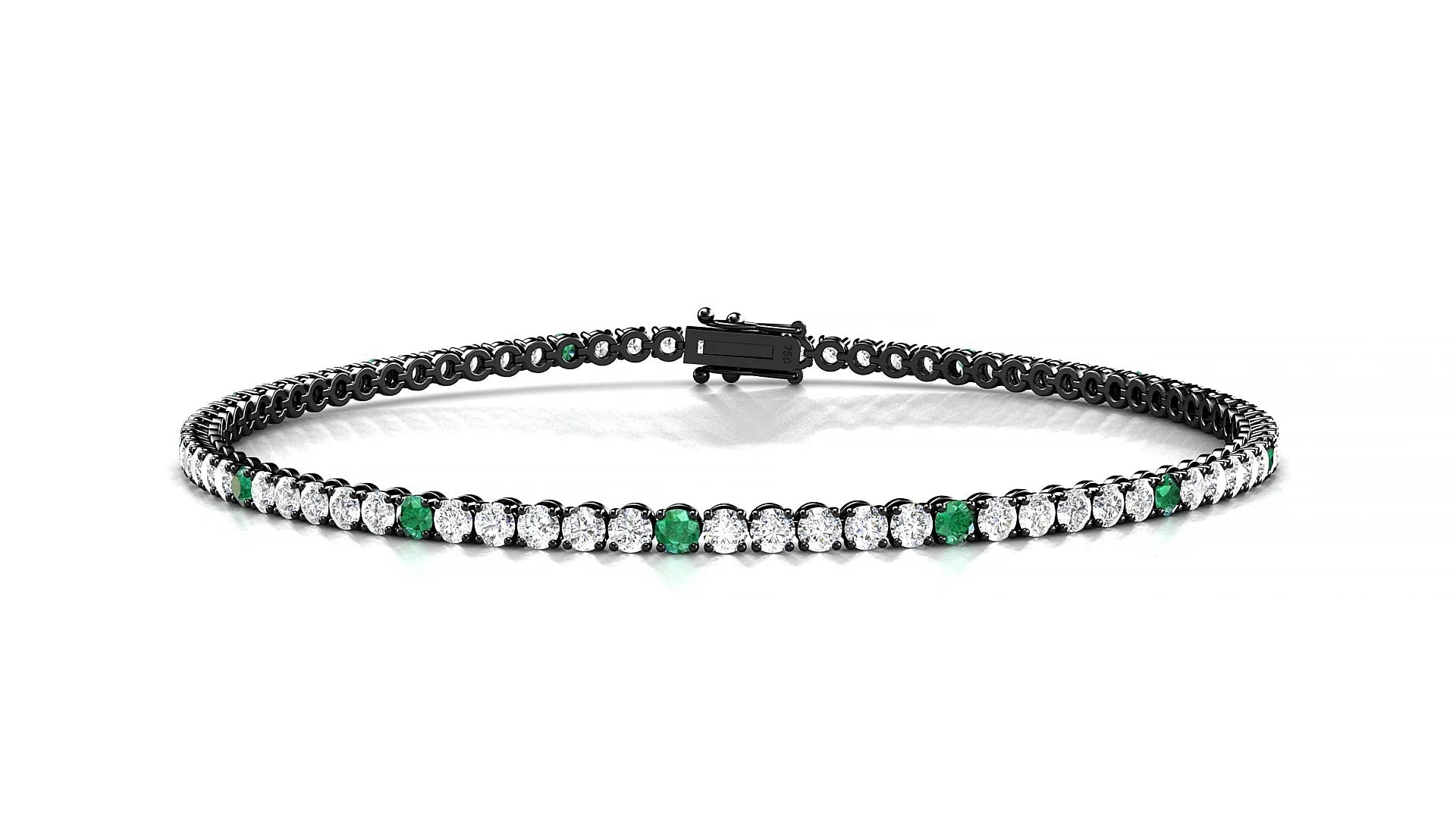 Firenze 1-5 | 18k Black Gold 2 mm Round Natural Emerald & Diamond Tennis Bracelet