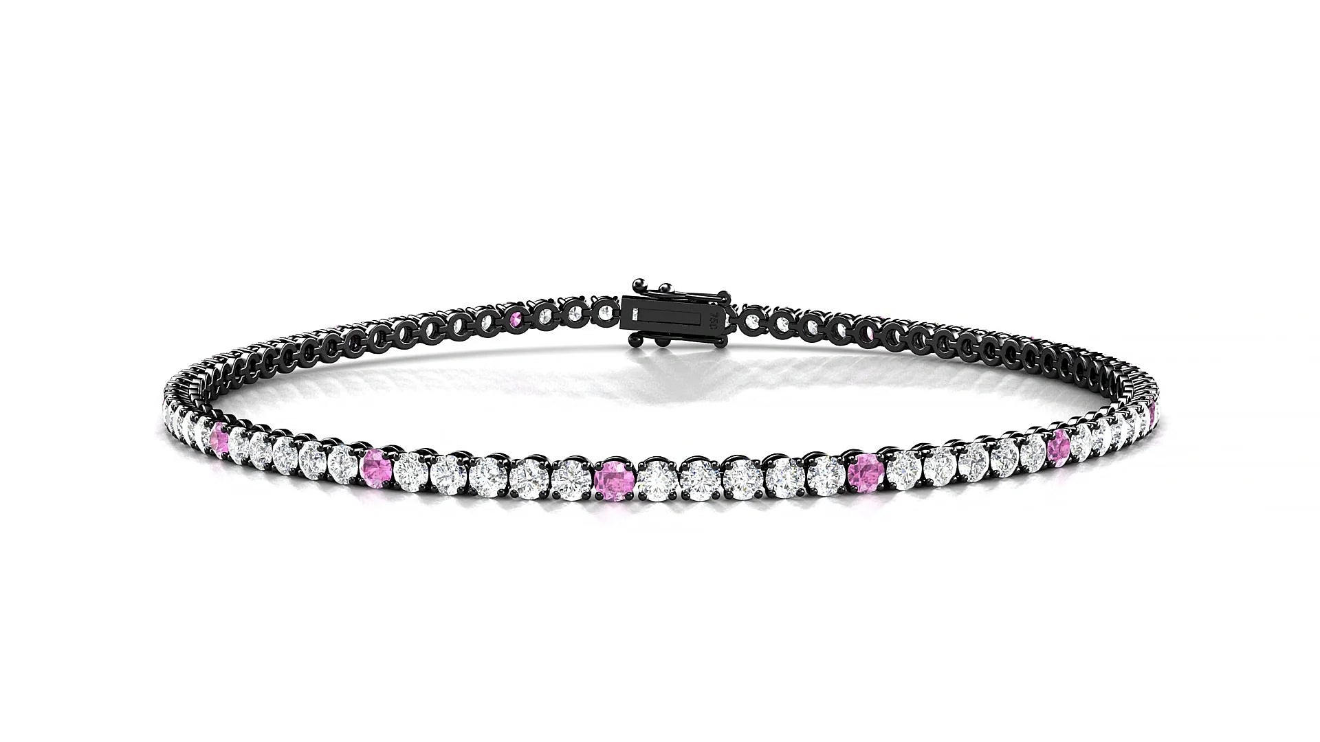 Firenze 1-5 | 18k Black Gold 2 mm Round Natural Pink Sapphire & Diamond Tennis Bracelet