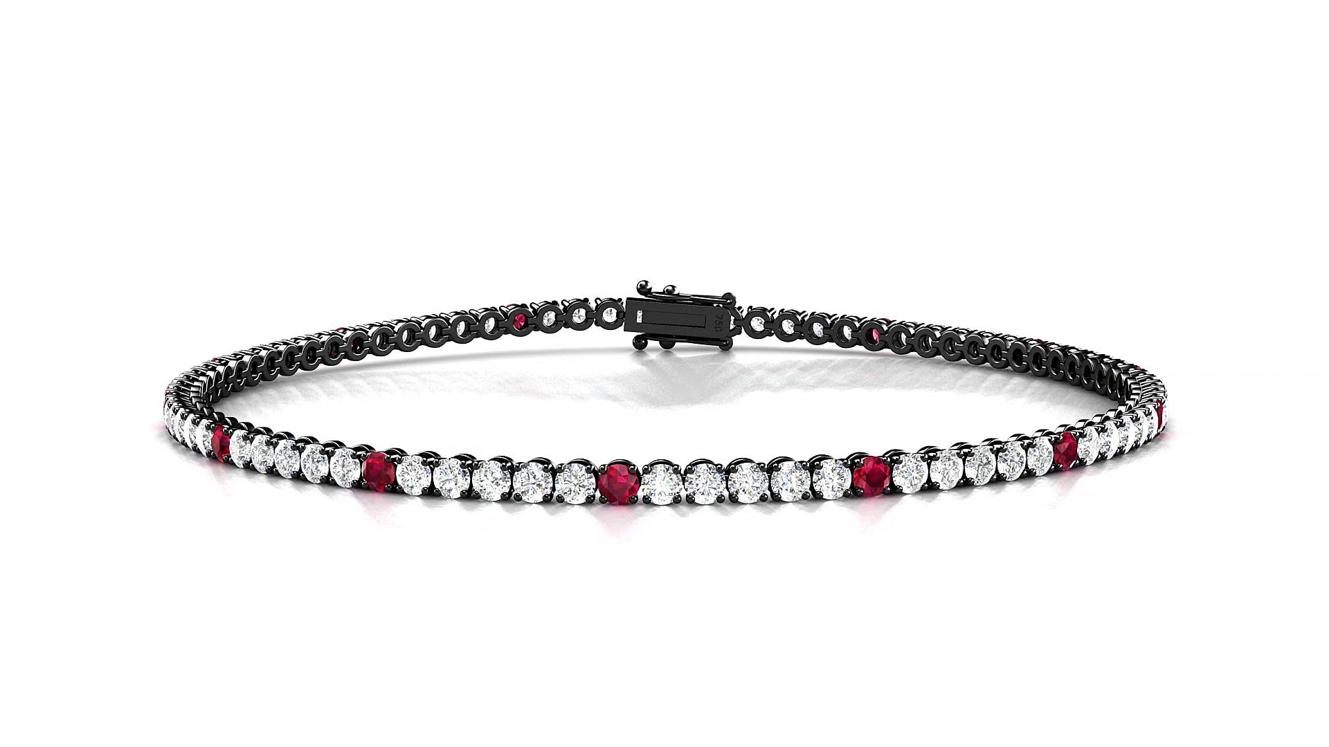 Firenze 1-5 | 18k Black Gold 2 mm Round Natural Ruby & Diamond Tennis Bracelet