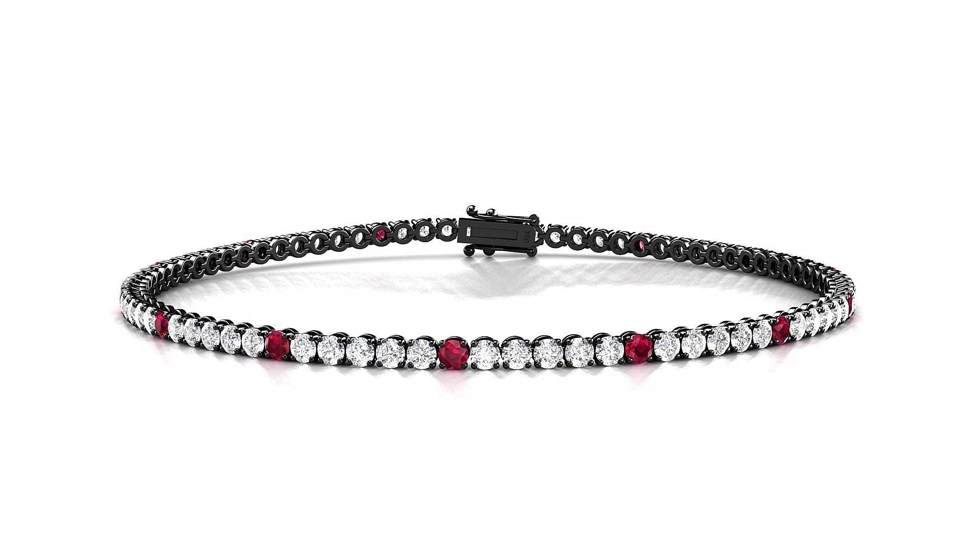 Firenze 1-5 | 18k Black Gold 2 mm Round Natural Ruby & Diamond 17 cm Tennis Bracelet