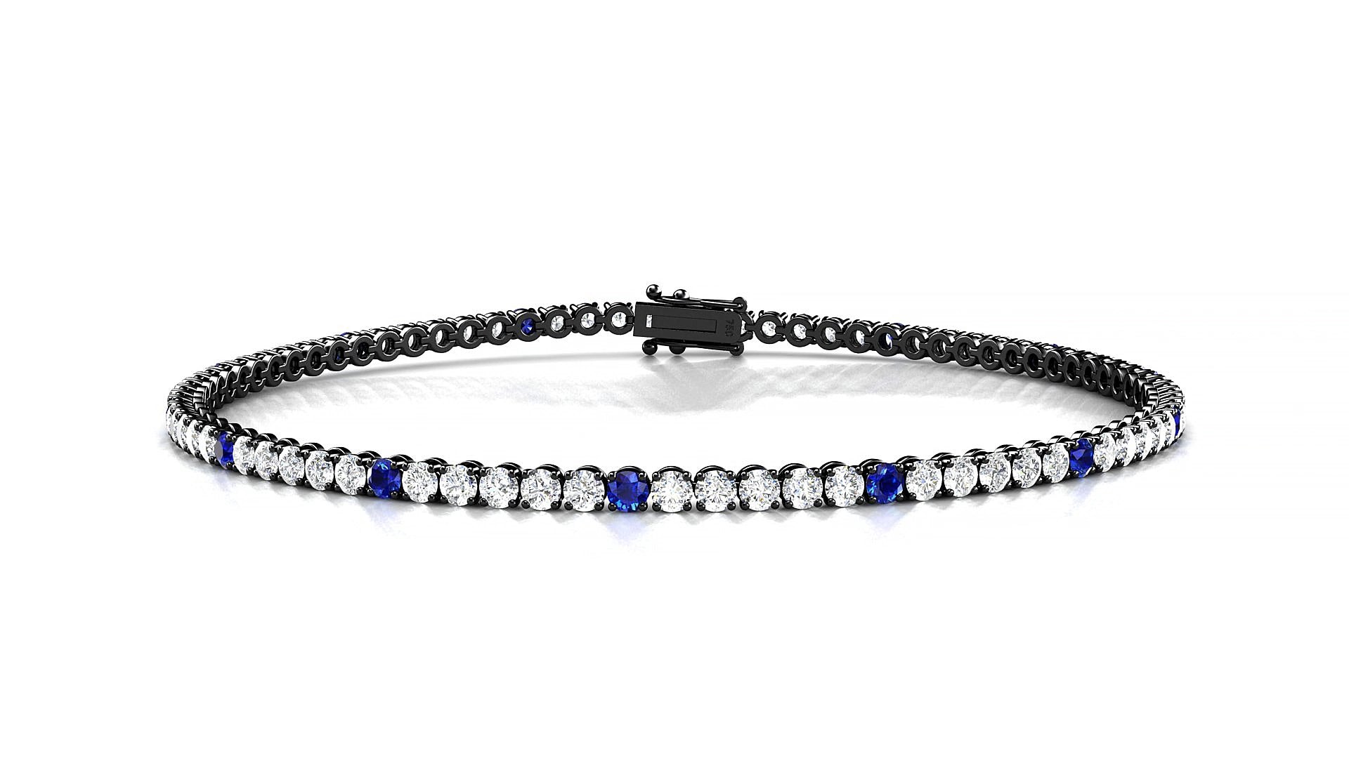 Firenze 1-5 | 18k Black Gold 2 mm Round Natural Sapphire & Diamond 15 cm Tennis Bracelet