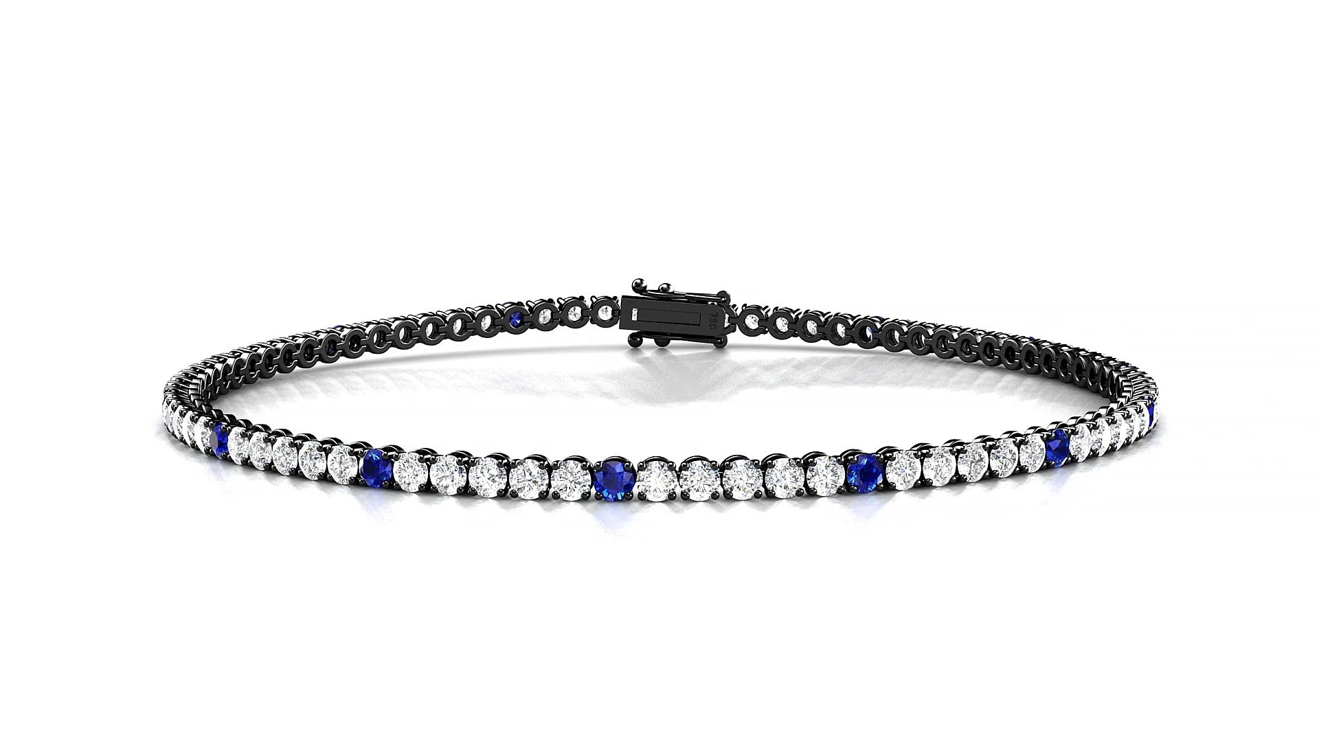 Firenze 1-5 | 18k Black Gold 2 mm Round Natural Sapphire & Diamond Tennis Bracelet