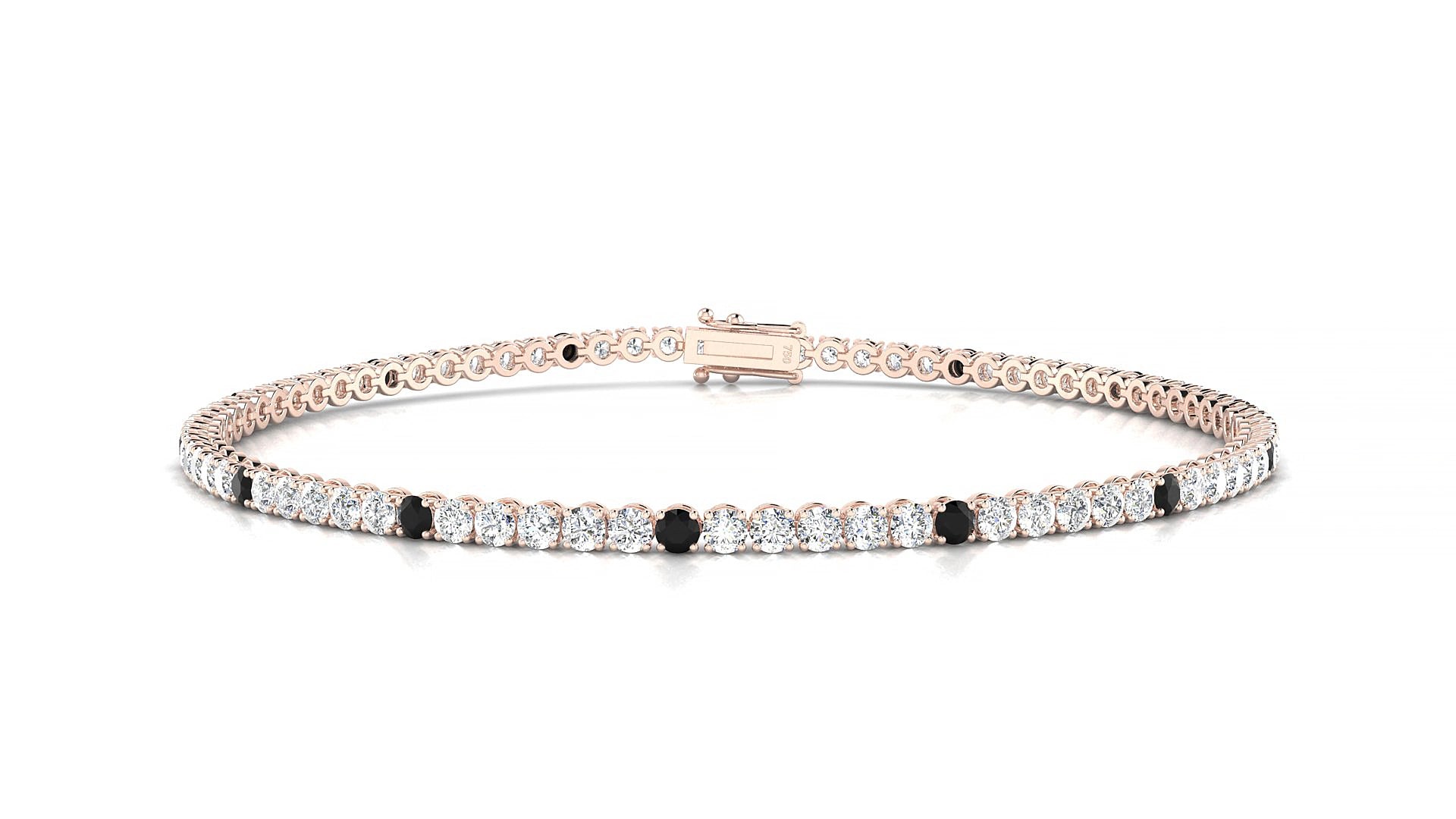 Firenze 1-5 | 18k Rose Gold 2 mm Round Natural Black Diamond & Diamond 16 cm Tennis Bracelet