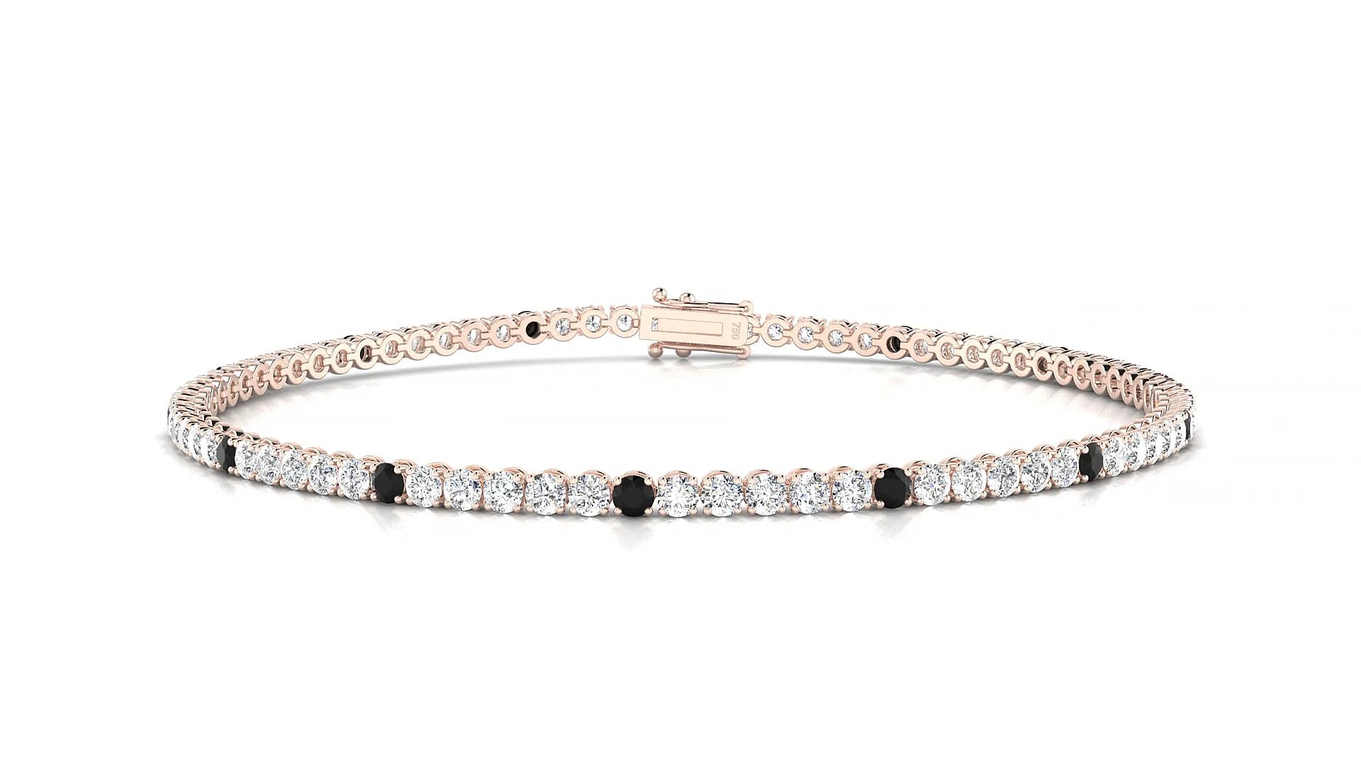 Firenze 1-5 | 18k Rose Gold 2 mm Round Natural Black Diamond & Diamond Tennis Bracelet