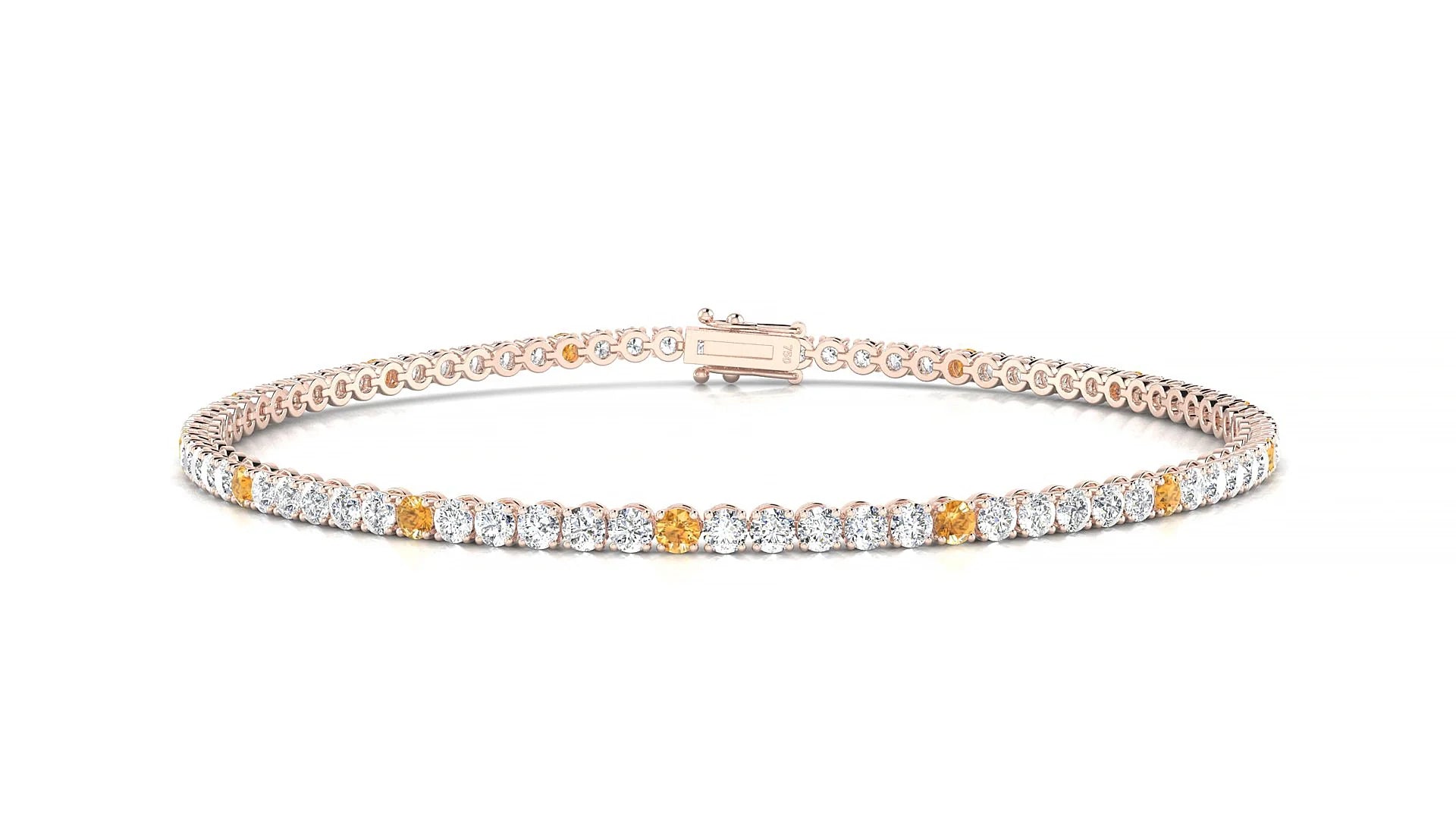 Firenze 1-5 | 18k Rose Gold 2 mm Round Natural Citrine & Diamond Tennis Bracelet