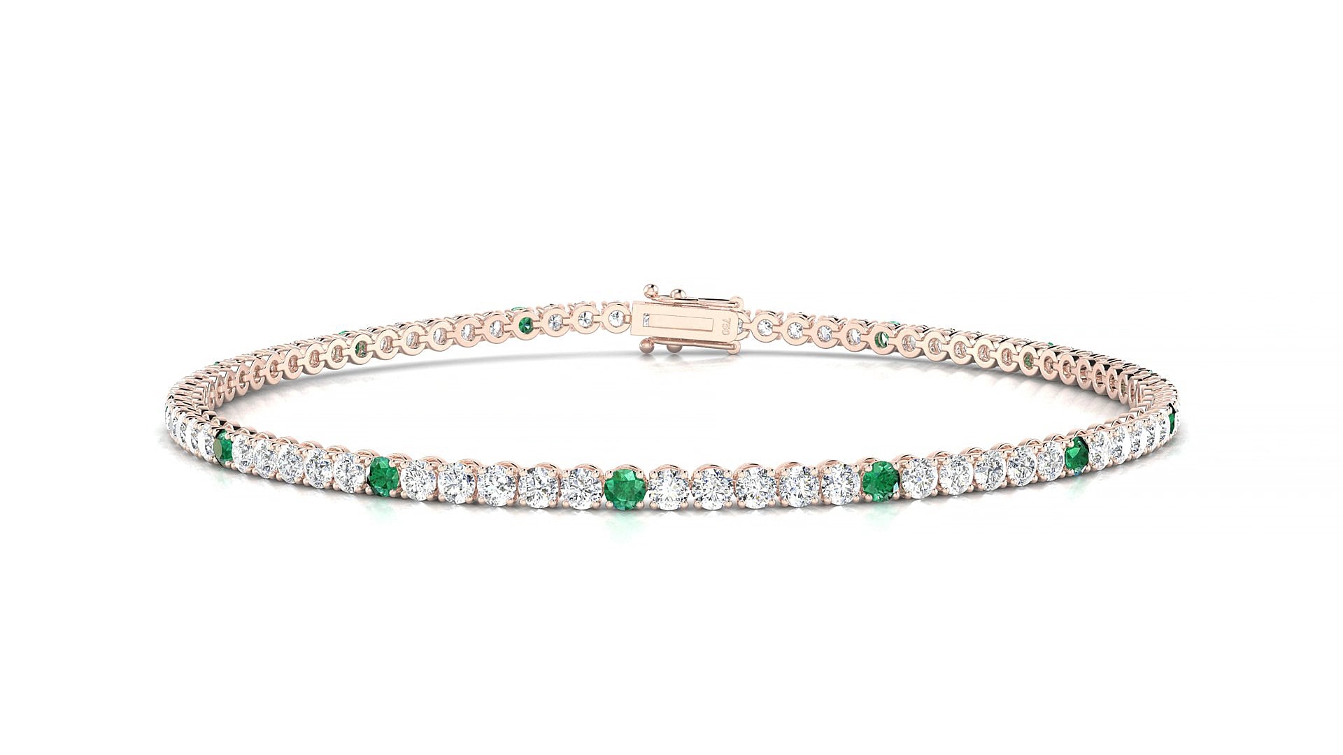 Firenze 1-5 | 18k Rose Gold 2 mm Round Natural Emerald & Diamond 15 cm Tennis Bracelet