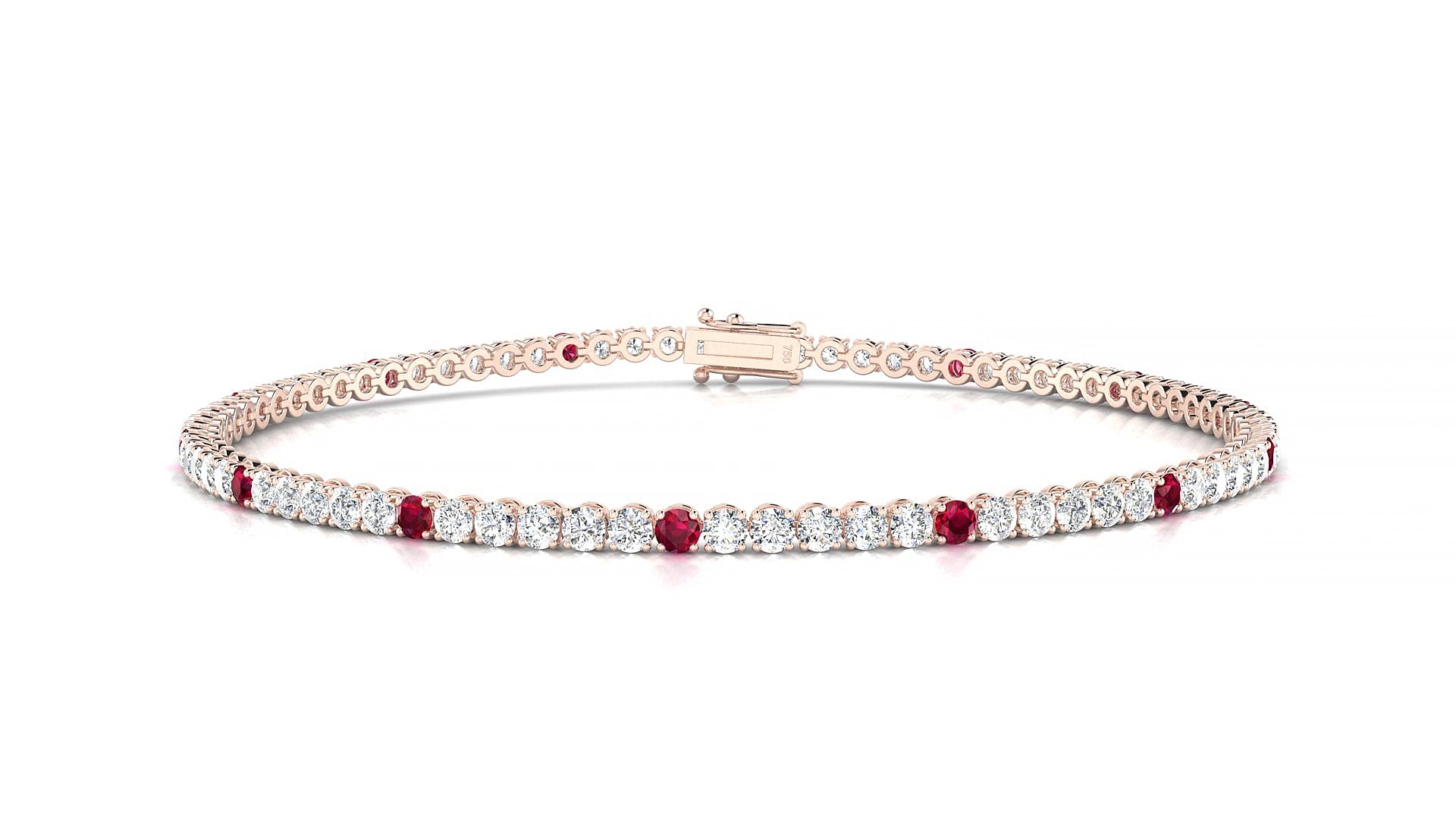 Firenze 1-5 | 18k Rose Gold 2 mm Round Natural Ruby & Diamond 17 cm Tennis Bracelet