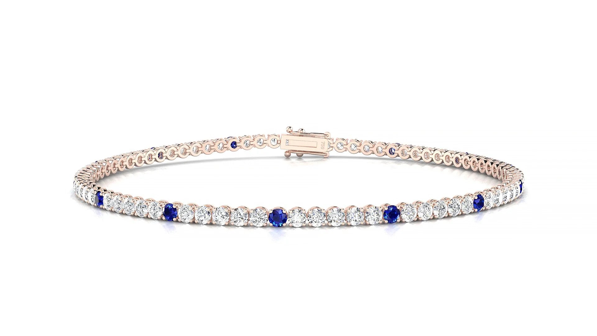Firenze 1-5 | 18k Rose Gold 2 mm Round Natural Sapphire & Diamond Tennis Bracelet