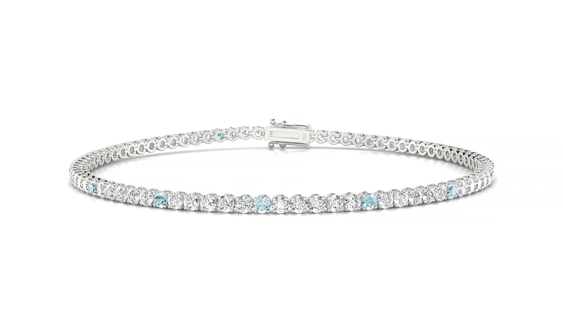 Firenze 1-5 | 18k White Gold 2 mm Round Natural Aquamarine & Diamond Tennis Bracelet