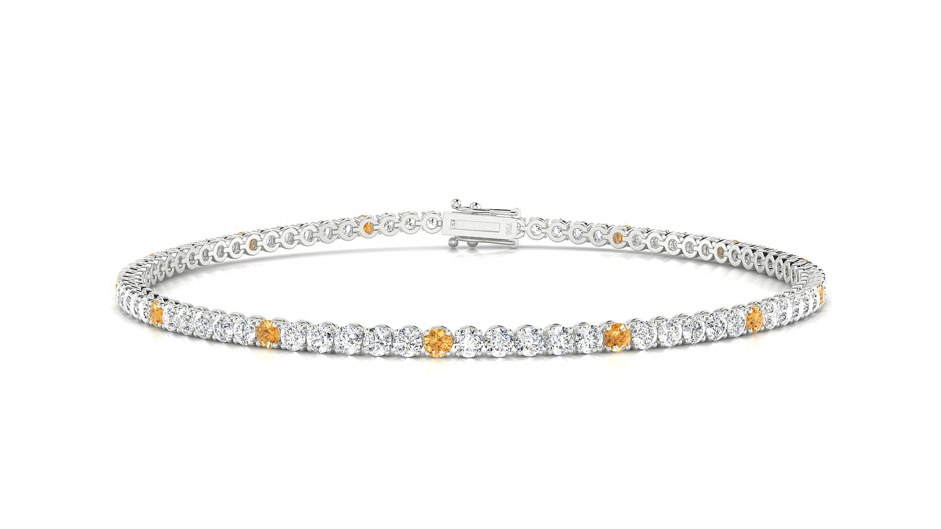 Firenze 1-5 | 18k White Gold 2 mm Round Natural Citrine & Diamond 15 cm Tennis Bracelet