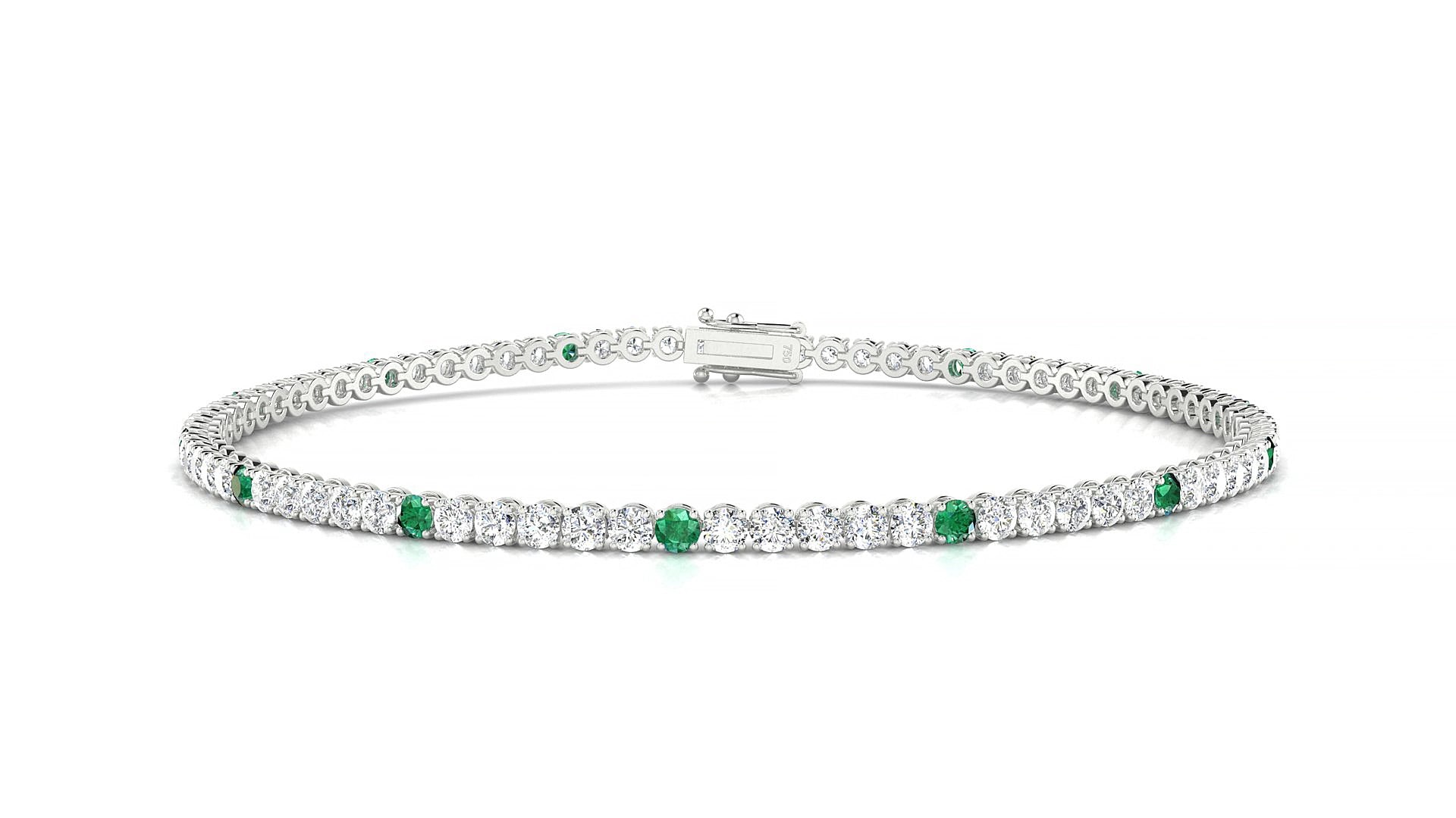 Firenze 1-5 | 18k White Gold 2 mm Round Natural Emerald & Diamond 15 cm Tennis Bracelet