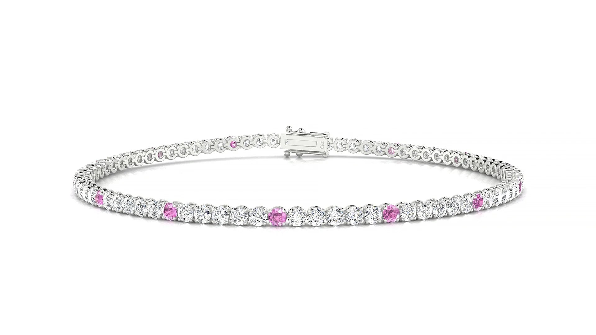 Firenze 1-5 | 18k White Gold 2 mm Round Natural Pink Sapphire & Diamond Tennis Bracelet