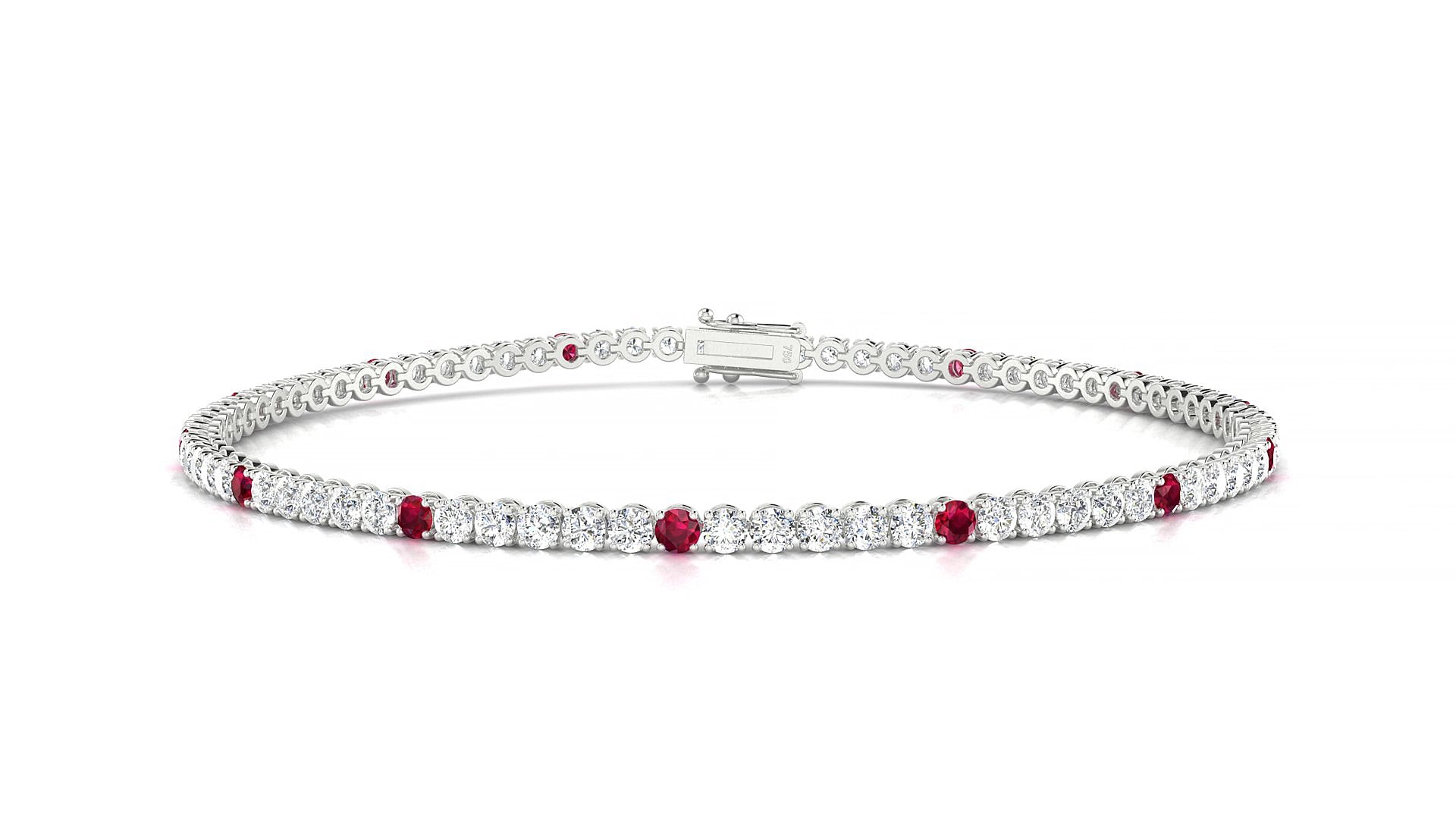Firenze 1-5 | 18k White Gold 2 mm Round Natural Ruby & Diamond 18 cm Tennis Bracelet