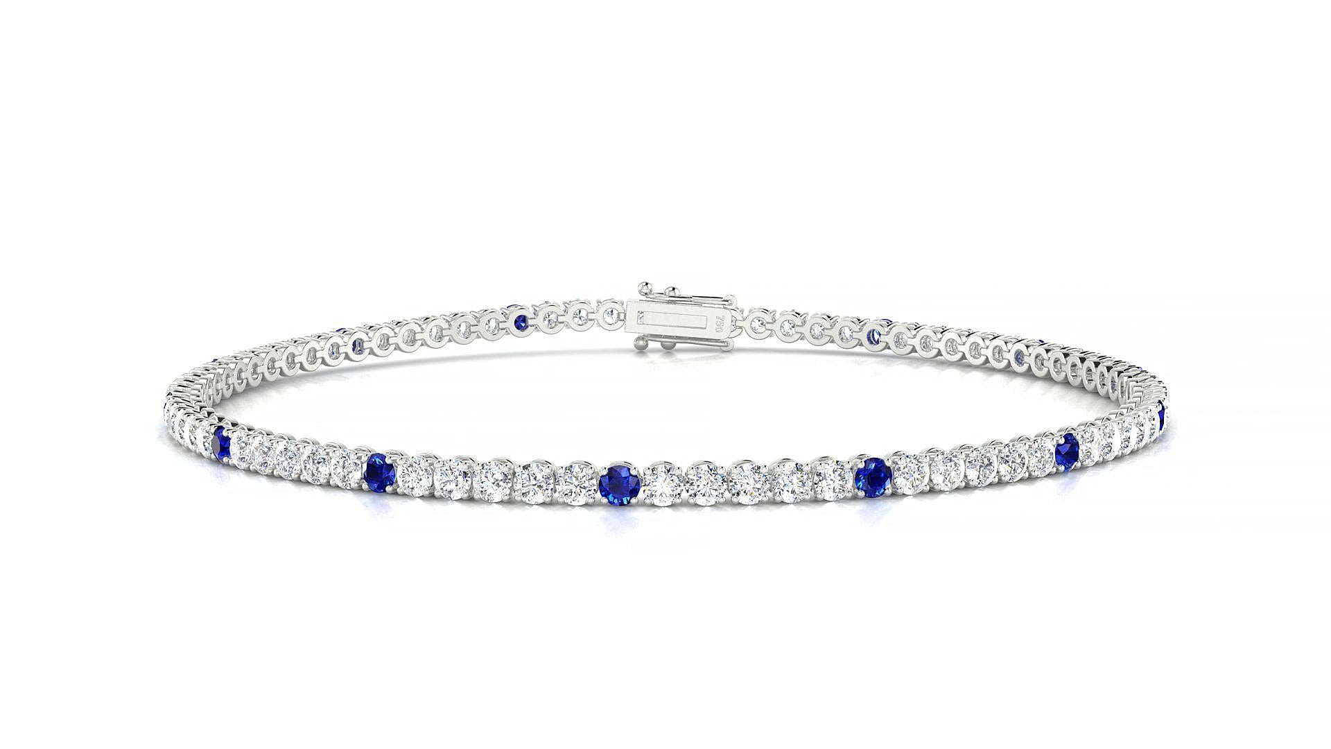 Firenze 1-5 | 18k White Gold 2 mm Round Natural Sapphire & Diamond 18 cm Tennis Bracelet