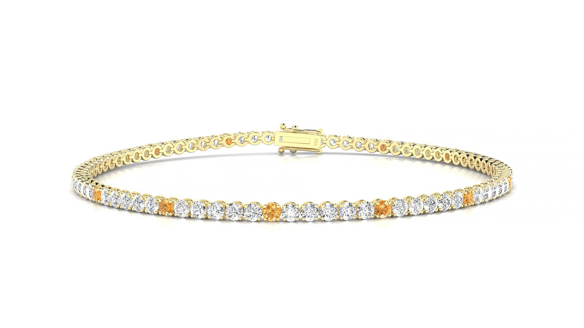 Firenze 1-5 | 18k Yellow Gold 2 mm Round Natural Citrine & Diamond 15 cm Tennis Bracelet