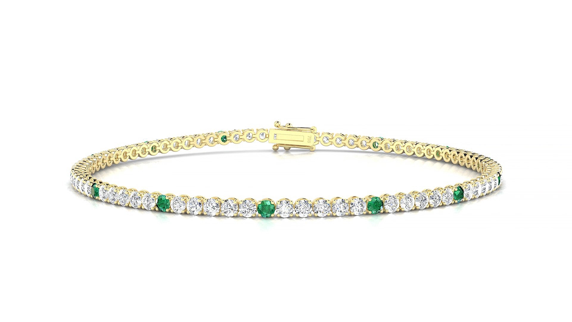 Firenze 1-5 | 18k Yellow Gold 2 mm Round Natural Emerald & Diamond 15 cm Tennis Bracelet