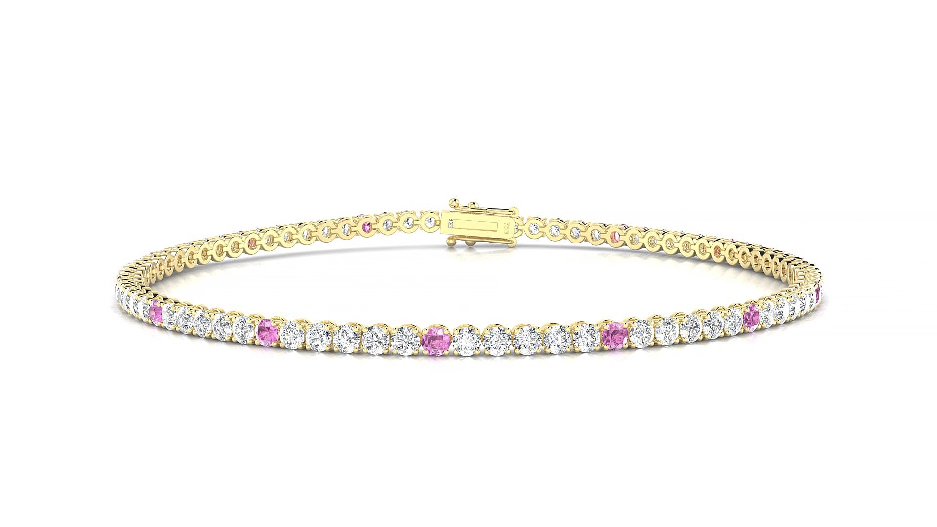 Firenze 1-5 | 18k Yellow Gold 2 mm Round Natural Pink Sapphire & Diamond 18 cm Tennis Bracelet