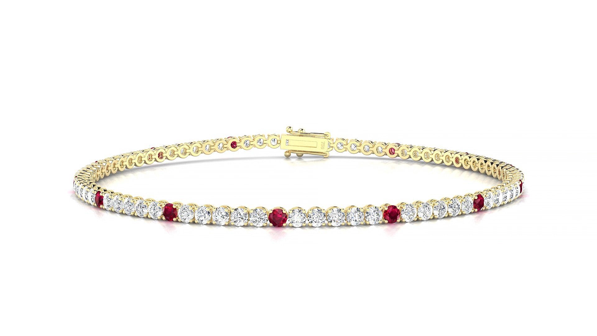 Firenze 1-5 | 18k Yellow Gold 2 mm Round Natural Ruby & Diamond 16 cm Tennis Bracelet