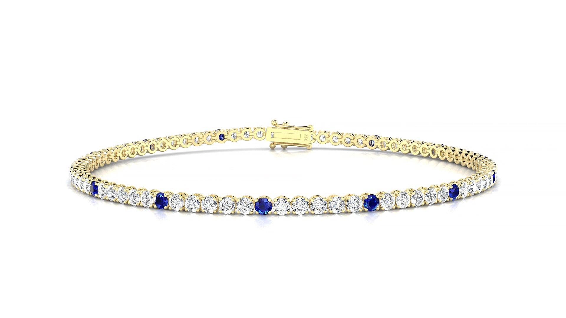 Firenze 1-5 | 18k Yellow Gold 2 mm Round Natural Sapphire & Diamond 19 cm Tennis Bracelet