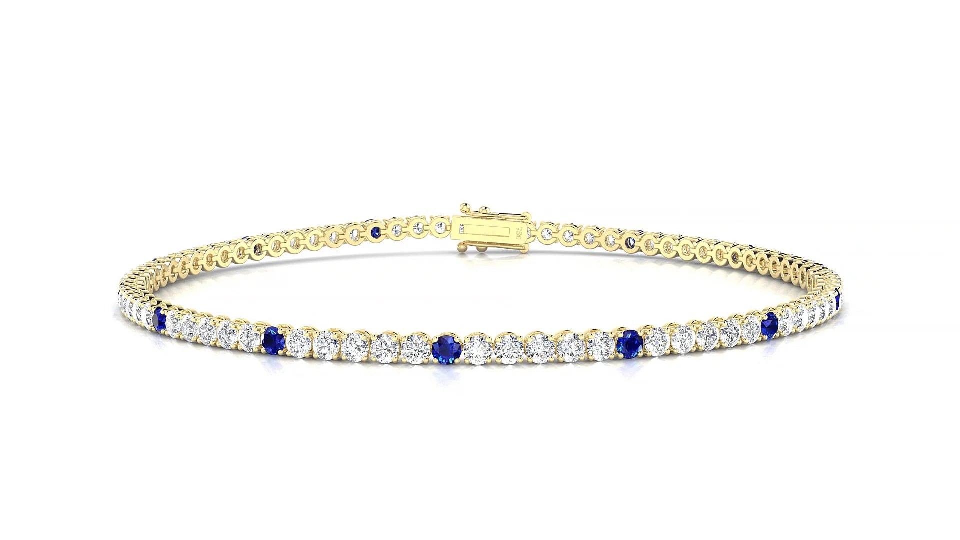 Firenze 1-5 | 18k Yellow Gold 2 mm Round Natural Sapphire & Diamond Tennis Bracelet