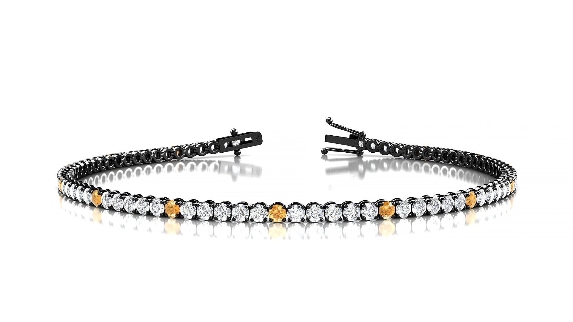 Firenze 1-5 | 18k Black Gold 2 mm Round Natural Citrine & Diamond 20 cm Tennis Bracelet
