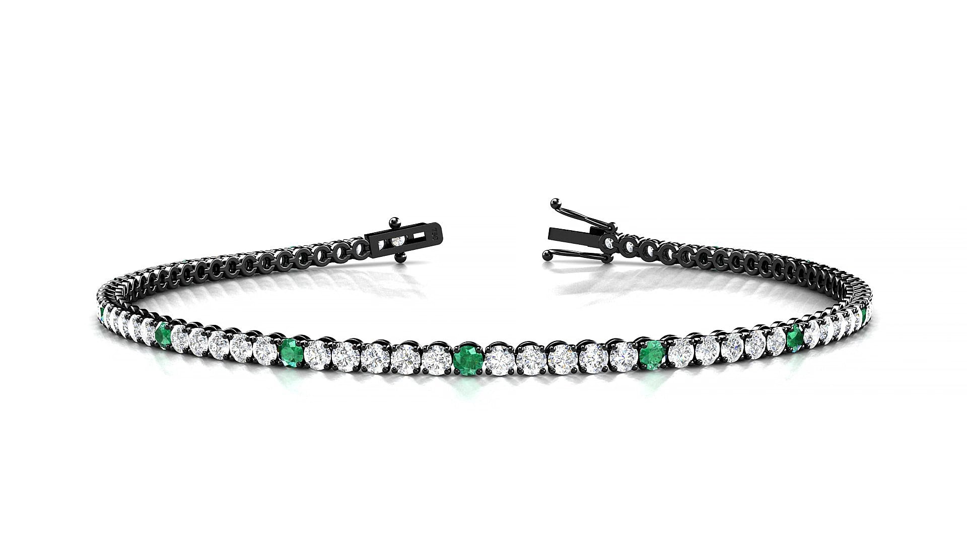 Firenze 1-5 | 18k Black Gold 2 mm Round Natural Emerald & Diamond 17 cm Tennis Bracelet
