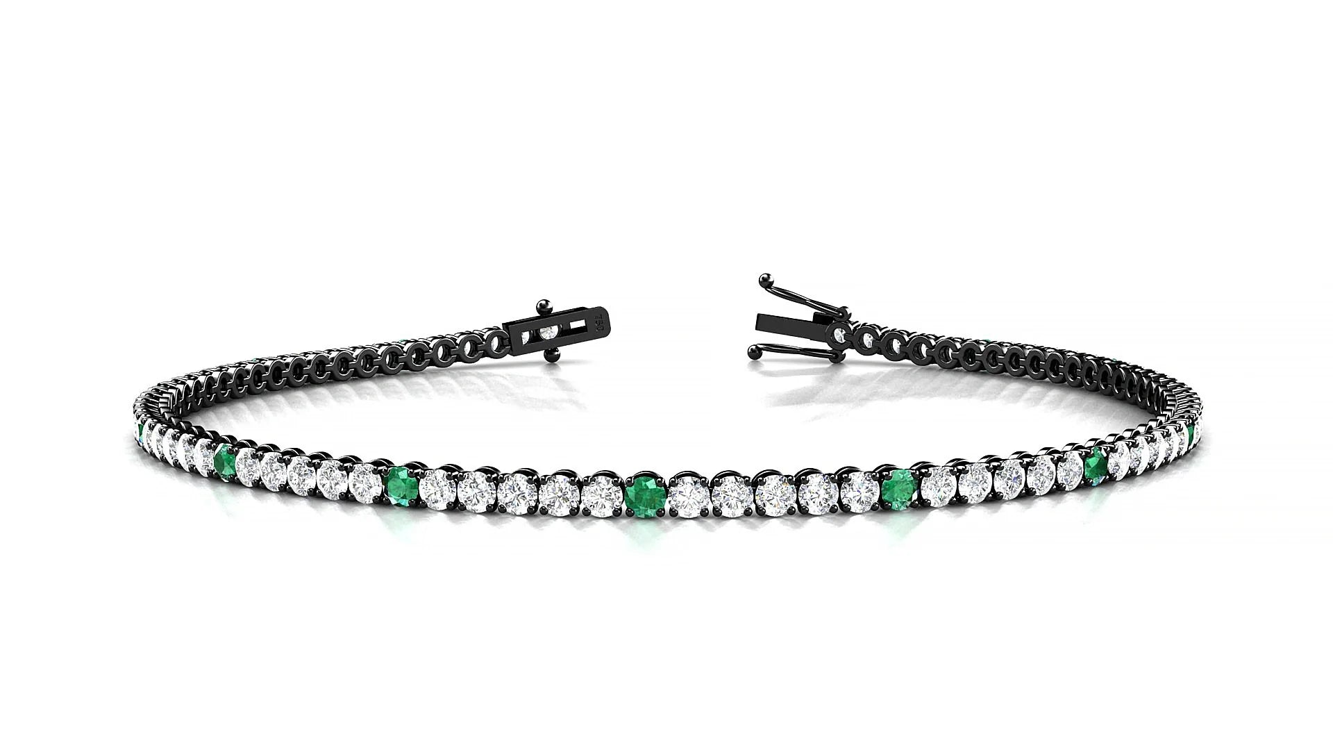 Firenze 1-5 | 18k Black Gold 2 mm Round Natural Emerald & Diamond Tennis Bracelet
