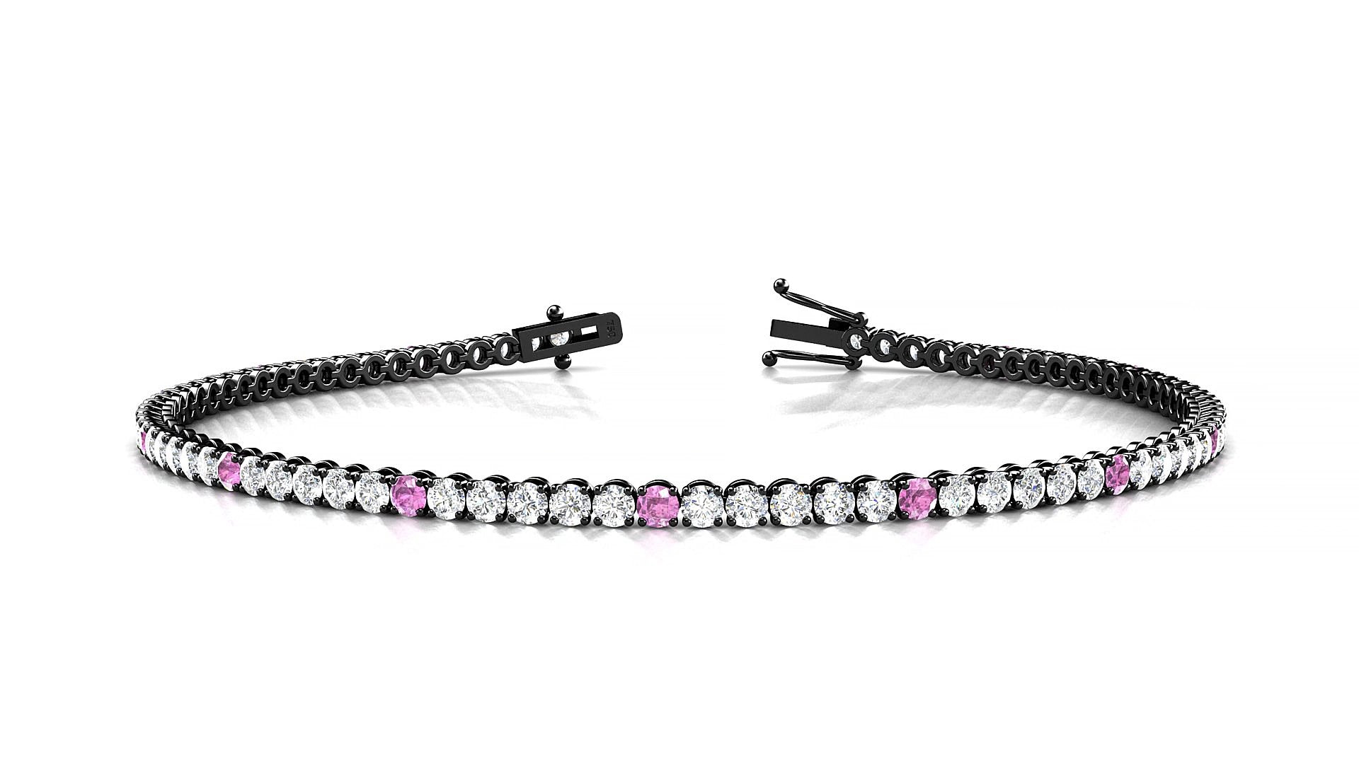 Firenze 1-5 | 18k Black Gold 2 mm Round Natural Pink Sapphire & Diamond 20 cm Tennis Bracelet
