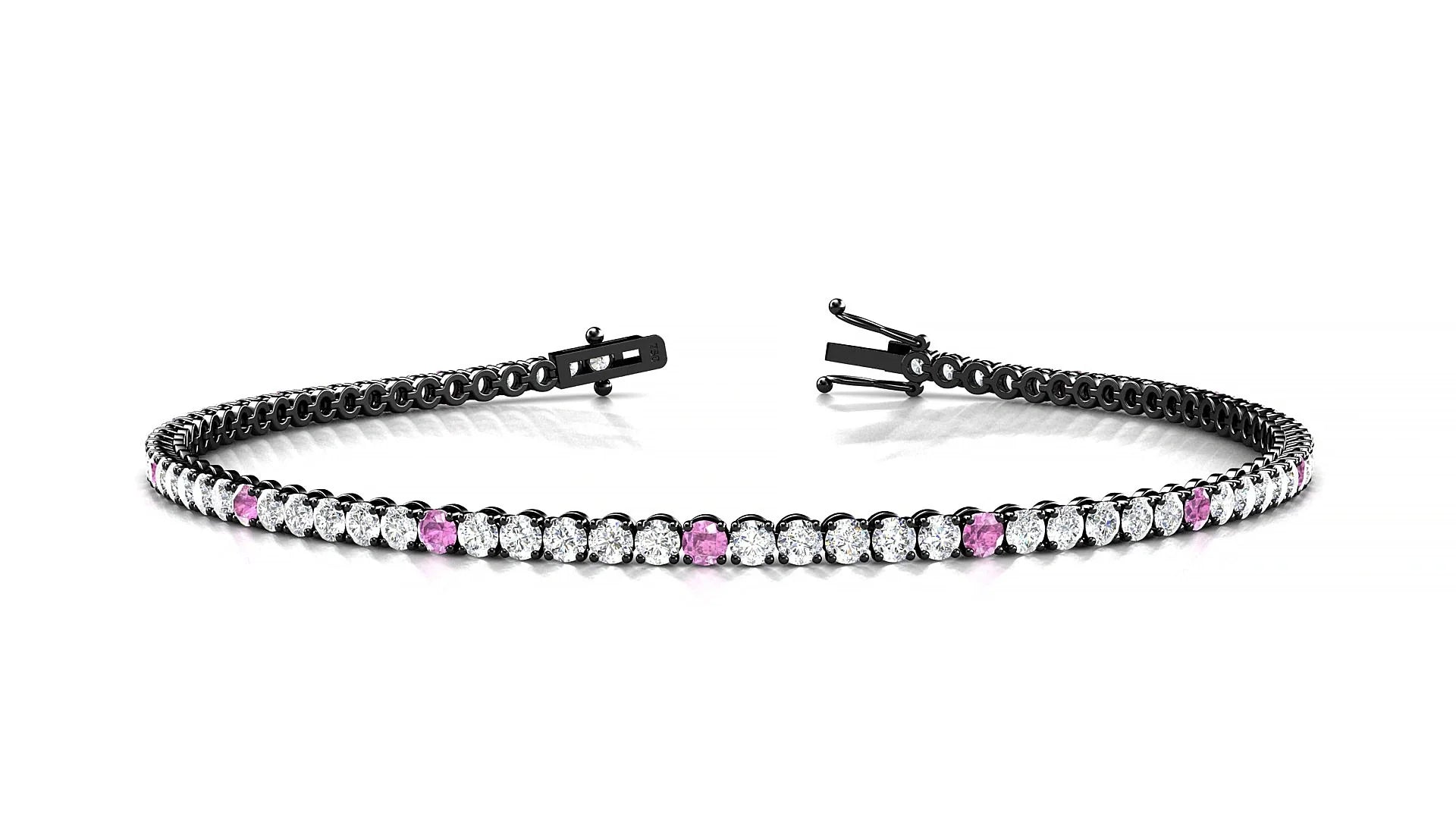 Firenze 1-5 | 18k Black Gold 2 mm Round Natural Pink Sapphire & Diamond Tennis Bracelet