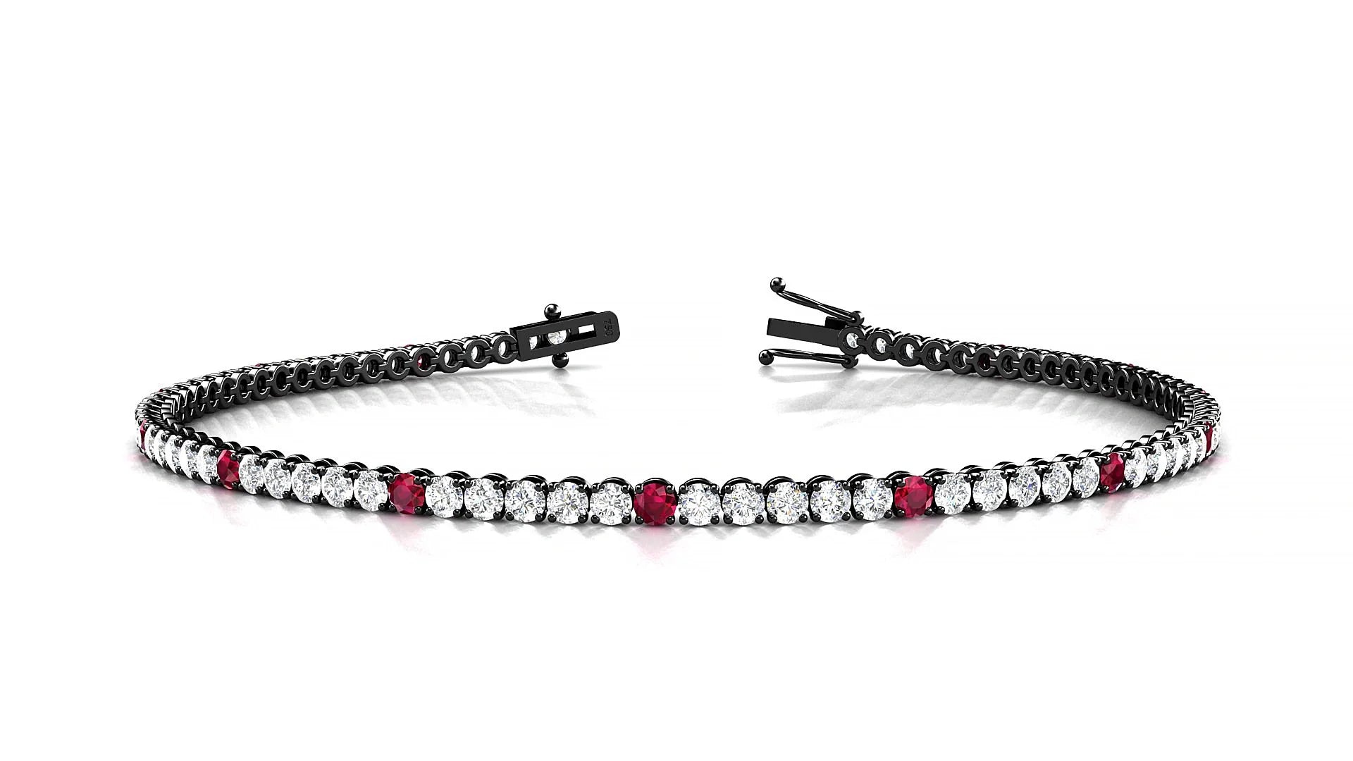 Firenze 1-5 | 18k Black Gold 2 mm Round Natural Ruby & Diamond Tennis Bracelet