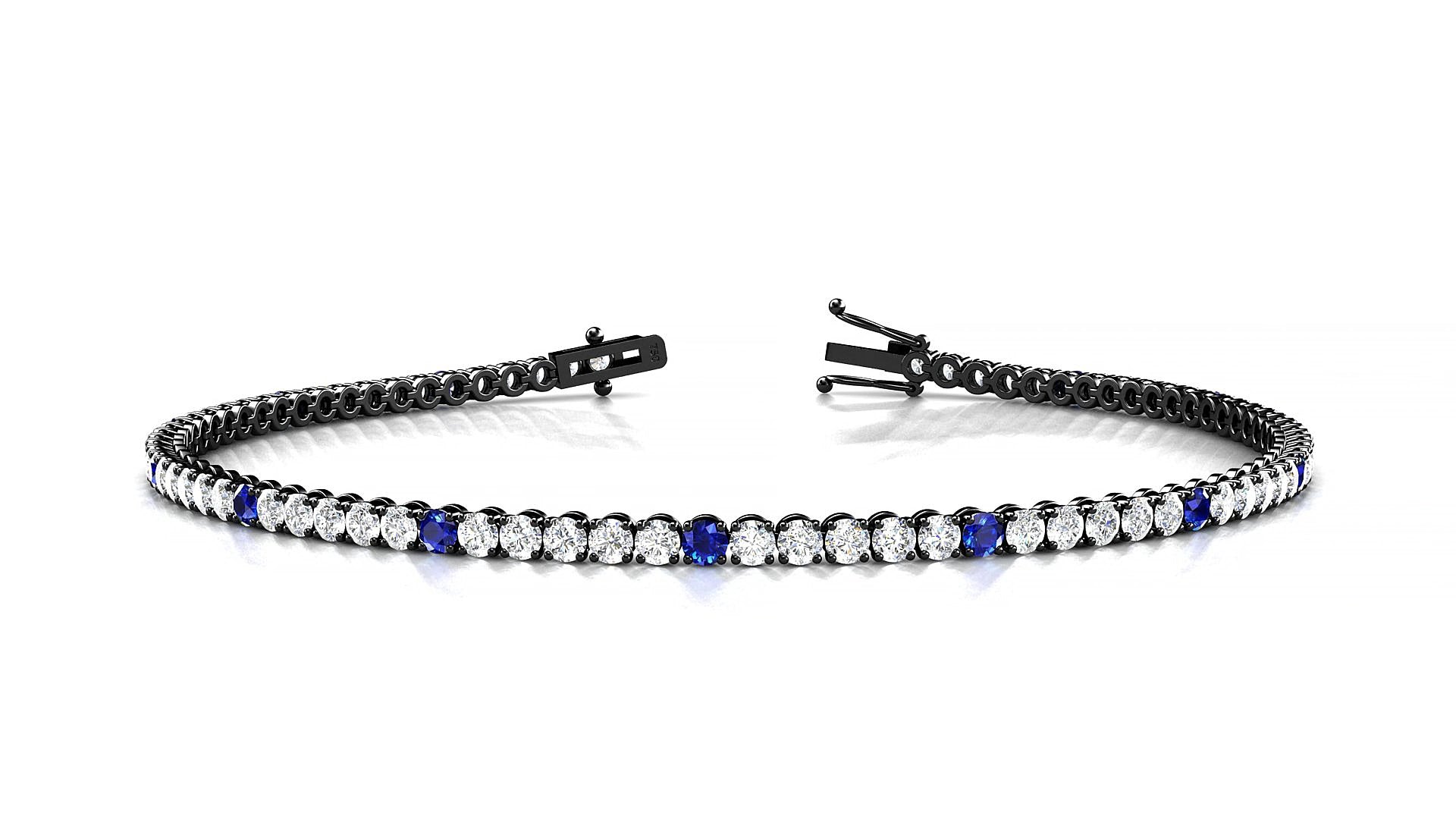 Firenze 1-5 | 18k Black Gold 2 mm Round Natural Sapphire & Diamond 15 cm Tennis Bracelet