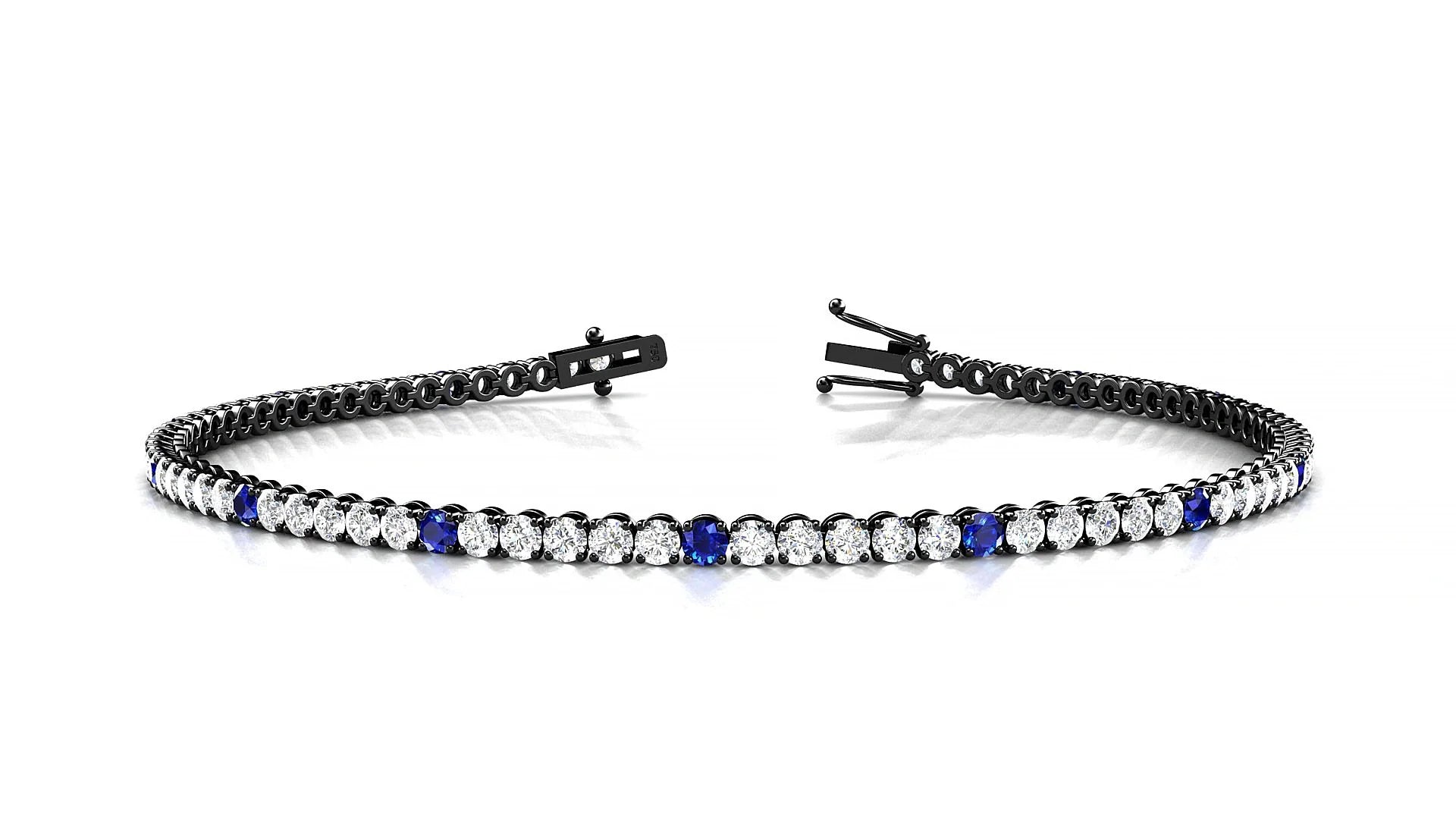 Firenze 1-5 | 18k Black Gold 2 mm Round Natural Sapphire & Diamond Tennis Bracelet