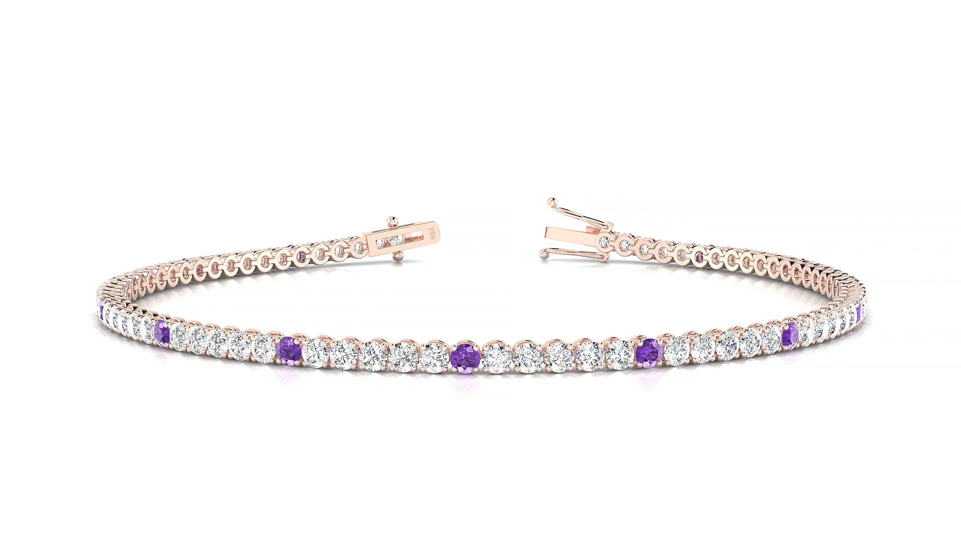 Firenze 1-5 | 18k Rose Gold 2 mm Round Natural Amethyst & Diamond 19 cm Tennis Bracelet
