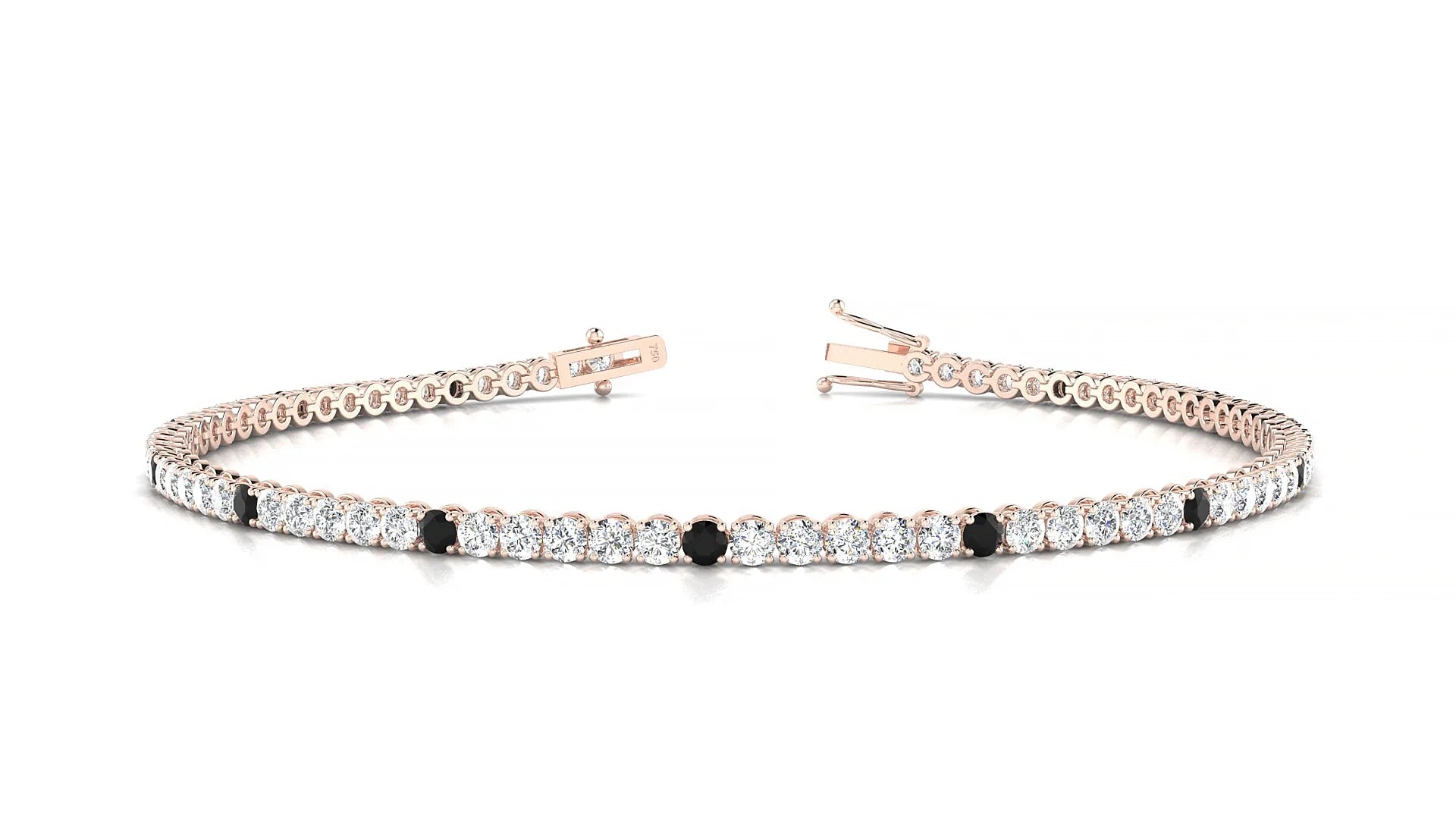 Firenze 1-5 | 18k Rose Gold 2 mm Round Natural Black Diamond & Diamond Tennis Bracelet