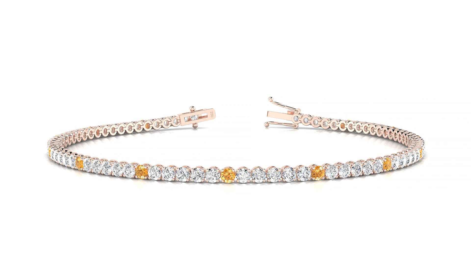 Firenze 1-5 | 18k Rose Gold 2 mm Round Natural Citrine & Diamond 15 cm Tennis Bracelet