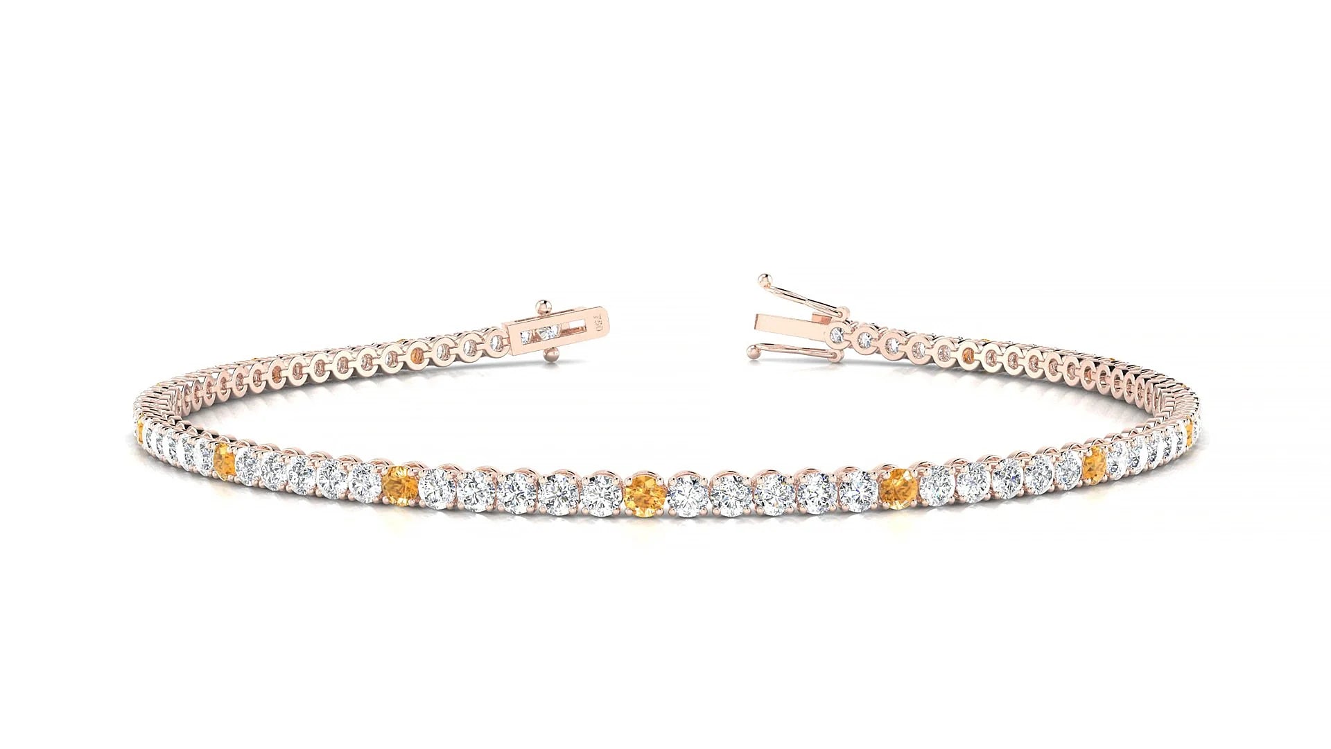 Firenze 1-5 | 18k Rose Gold 2 mm Round Natural Citrine & Diamond Tennis Bracelet