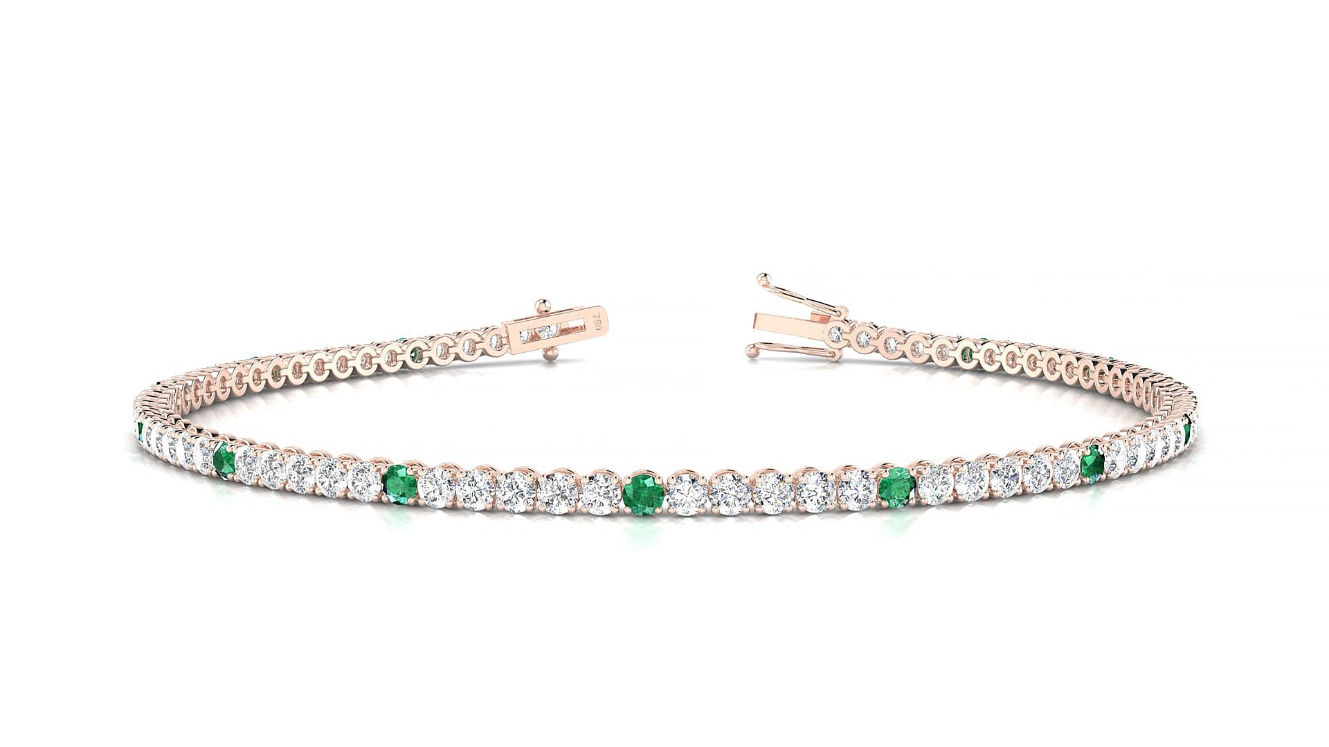 Firenze 1-5 | 18k Rose Gold 2 mm Round Natural Emerald & Diamond 15 cm Tennis Bracelet